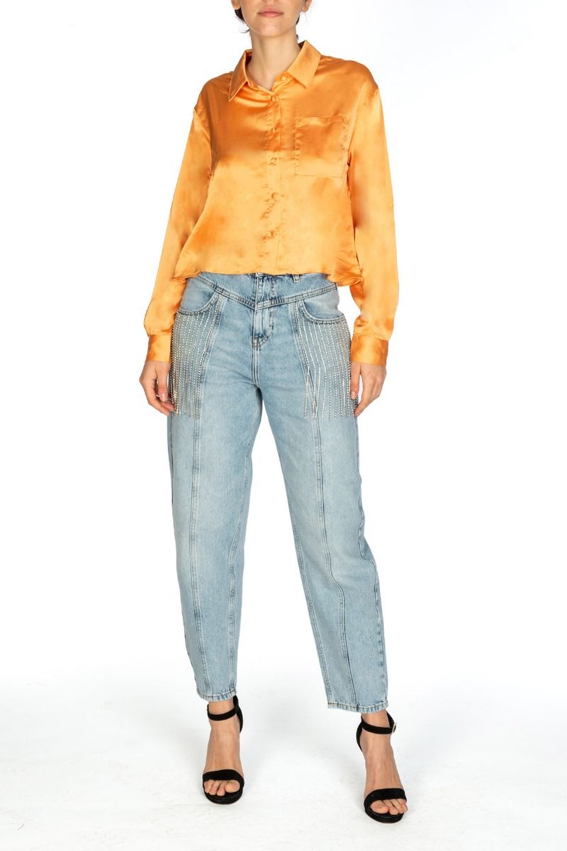 GLAMOURÖSES orangefarbenes Satinhemd