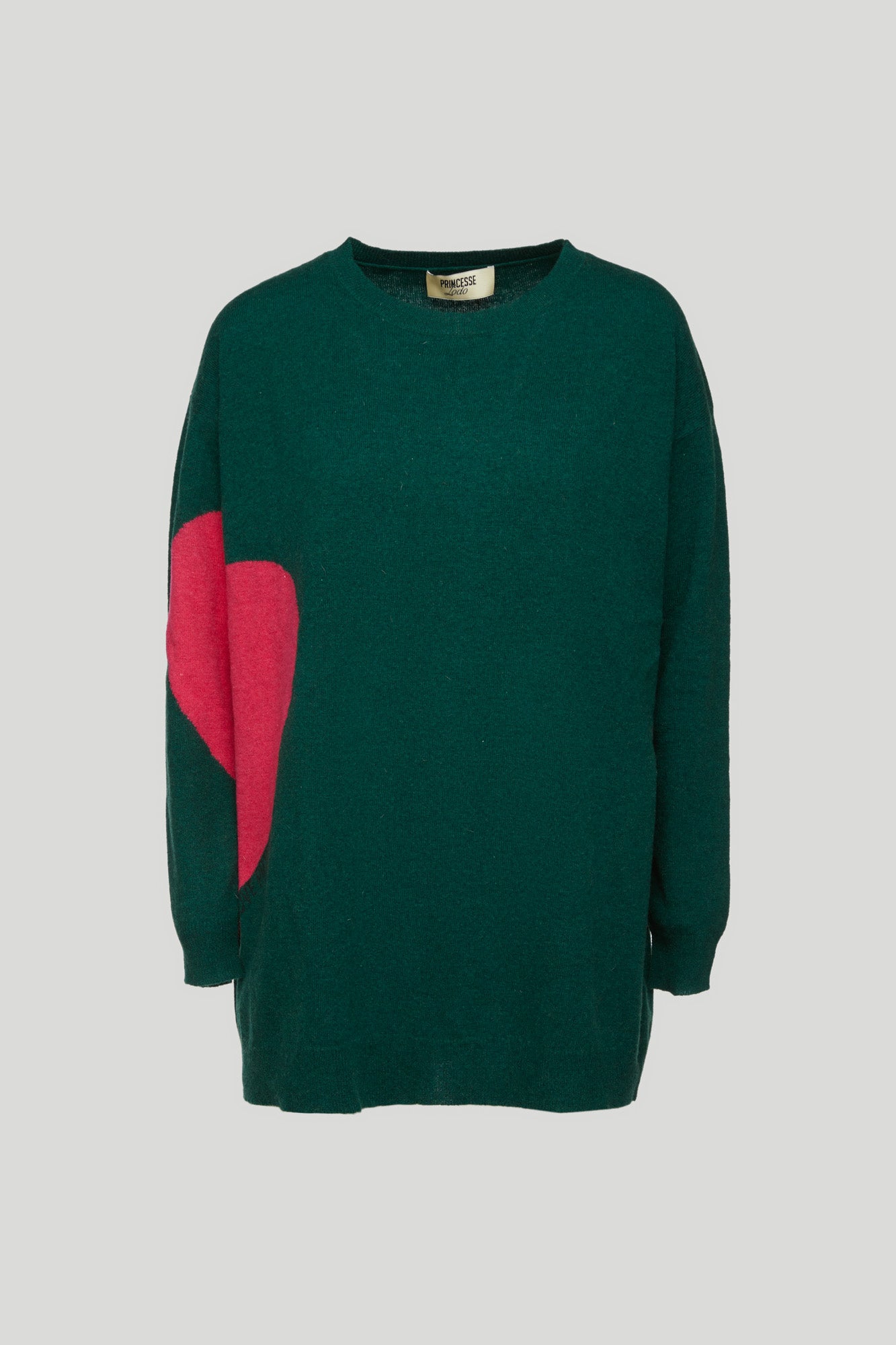 PRINCESSE LODO Grüne Pullover mit fuchsiafarbenem Herz