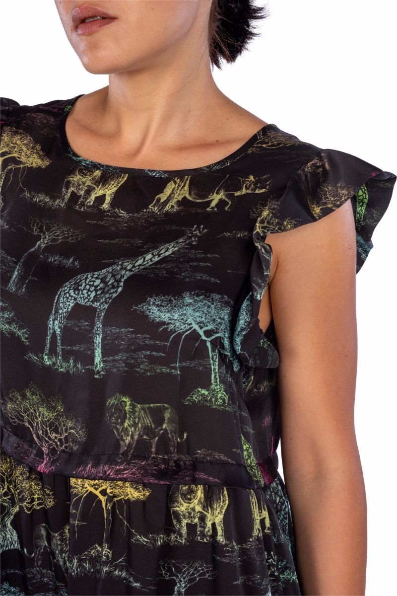 5PROGRESS Kurzes schwarzes Kleid Schwarz Savana-Volants