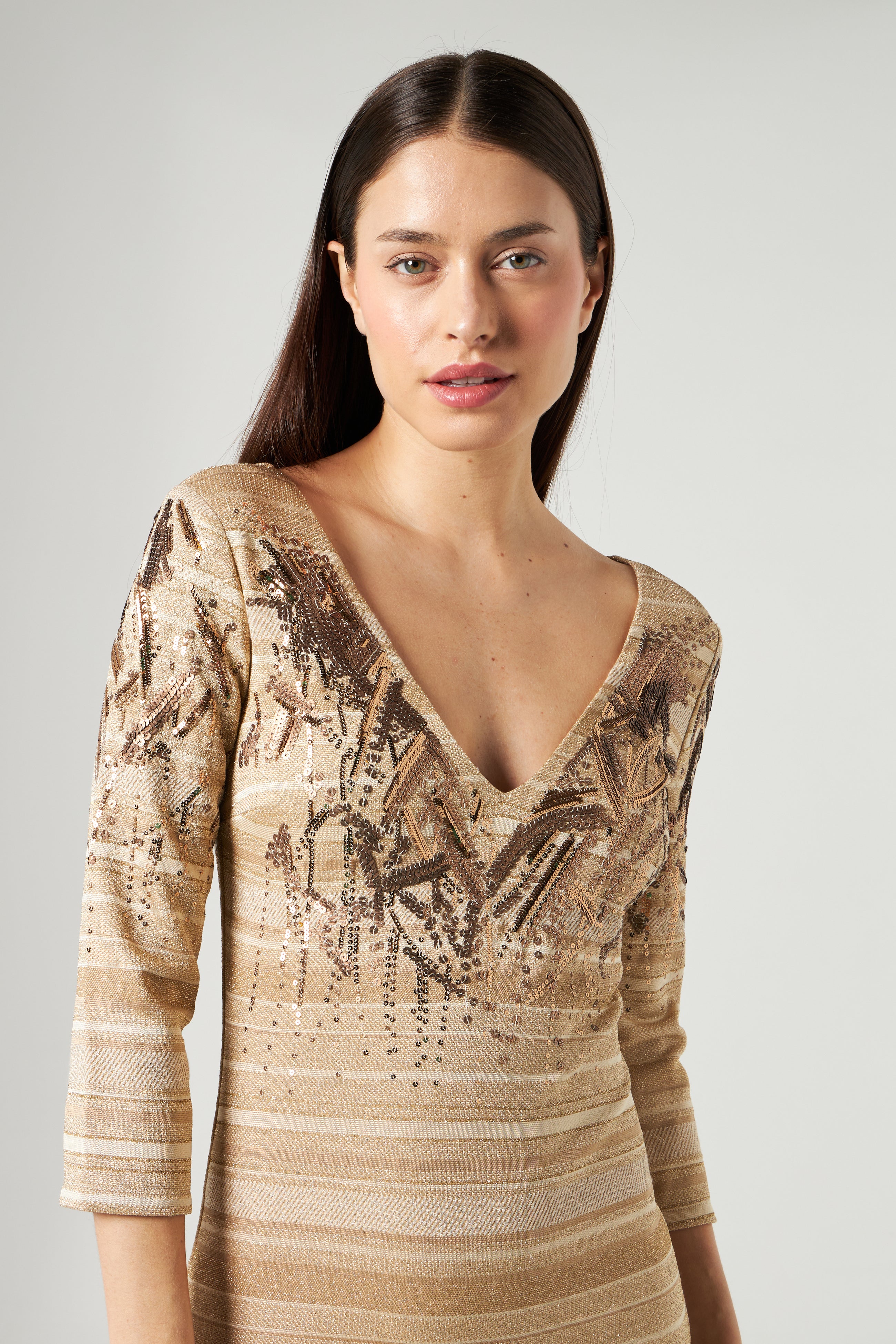 PATRIZIA PEPE besticktes goldenes Kleid