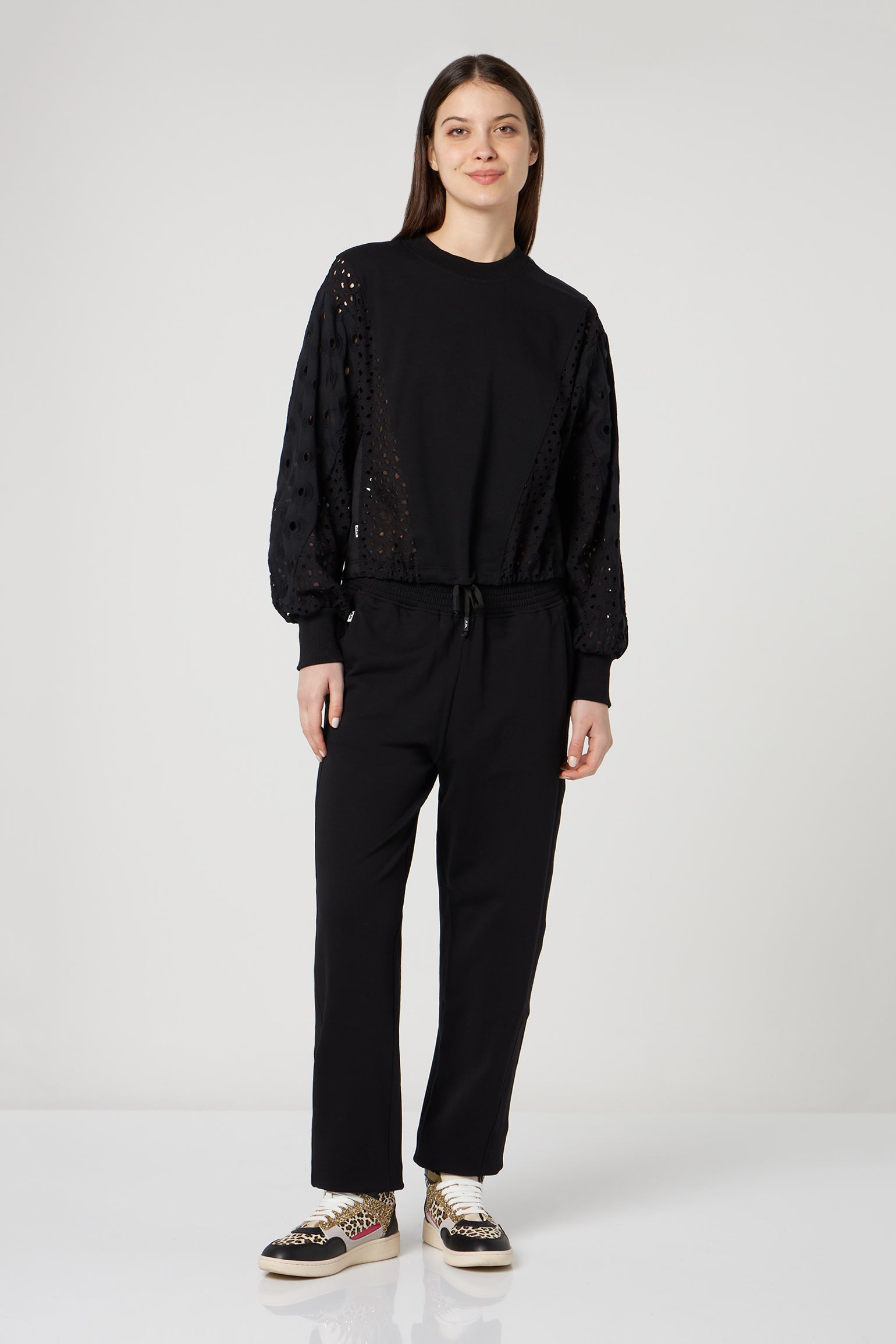 JIJIL Schwarz Sweatshirt mit perforierten Ärmeln