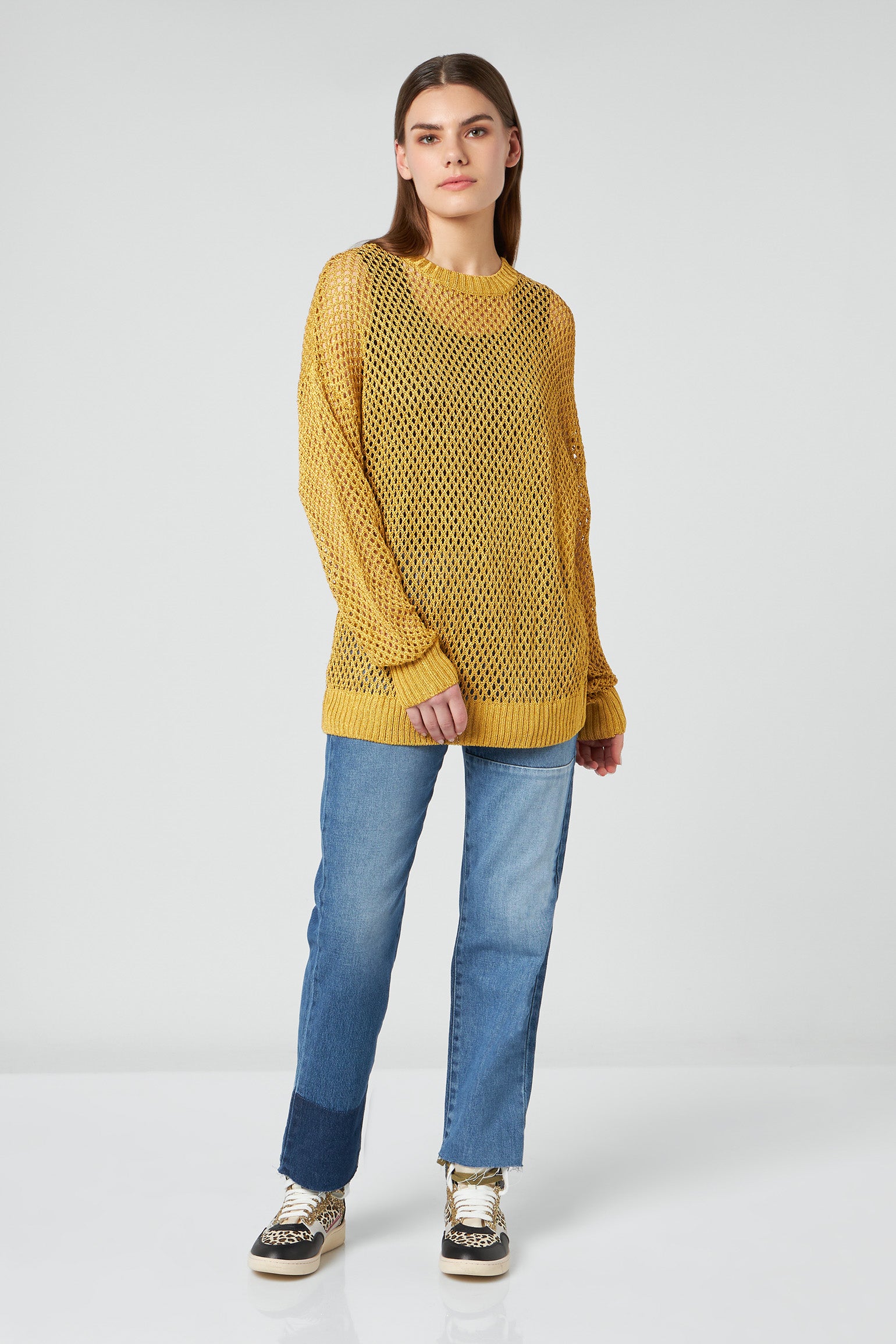 PATRIZIA PEPE Pullover mit Gold-Mesh-Effekt