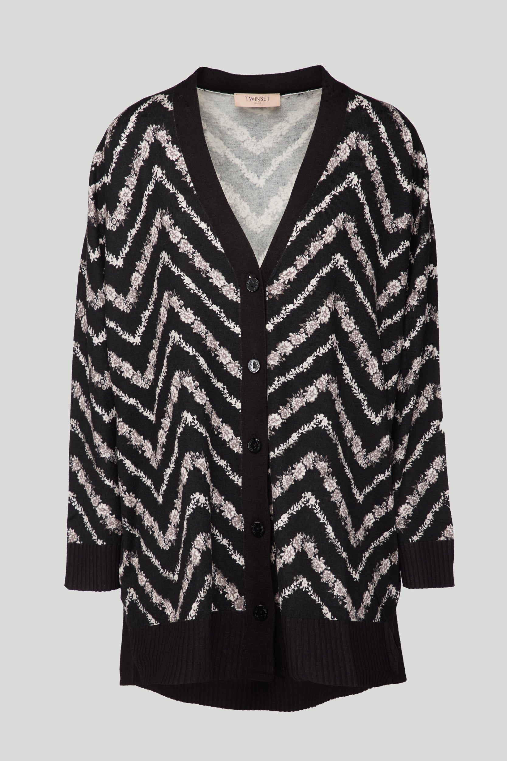 TWINSET Schwarz bedruckter Maxi-Cardigan