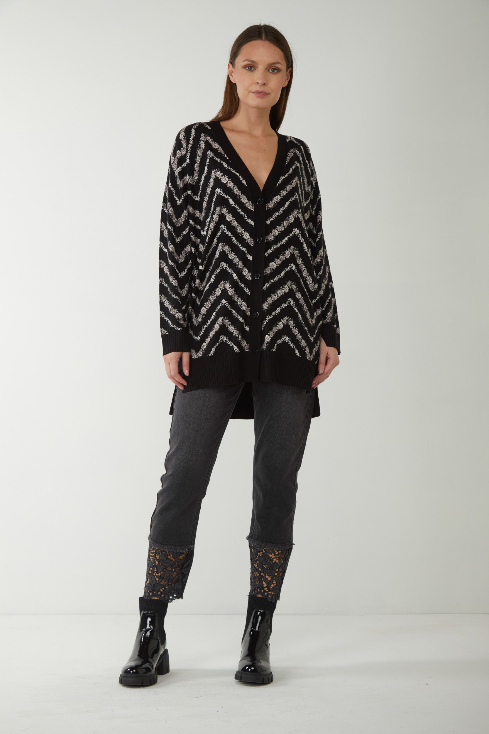 TWINSET Schwarz bedruckter Maxi-Cardigan