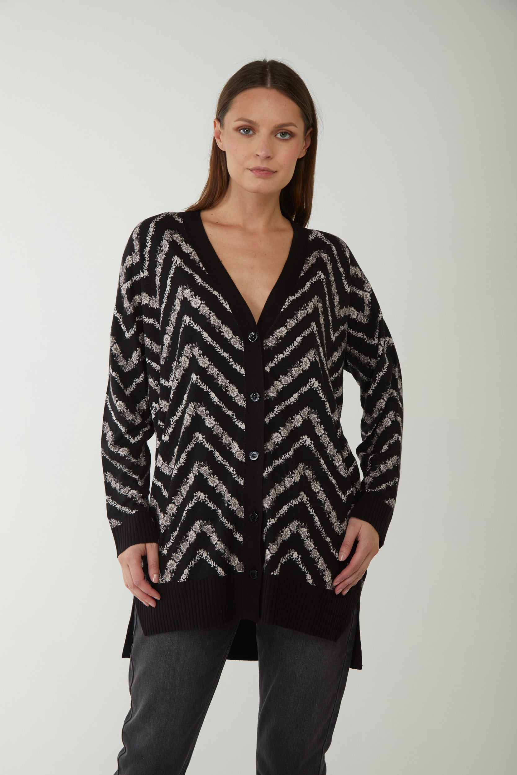 TWINSET Schwarz bedruckter Maxi-Cardigan