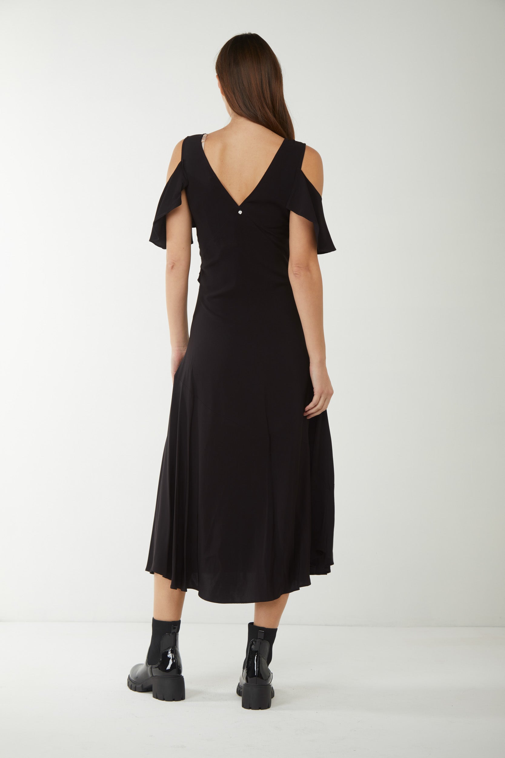 TWINSET Langes Georgette-Kleid mit Schwarz Rüschen
