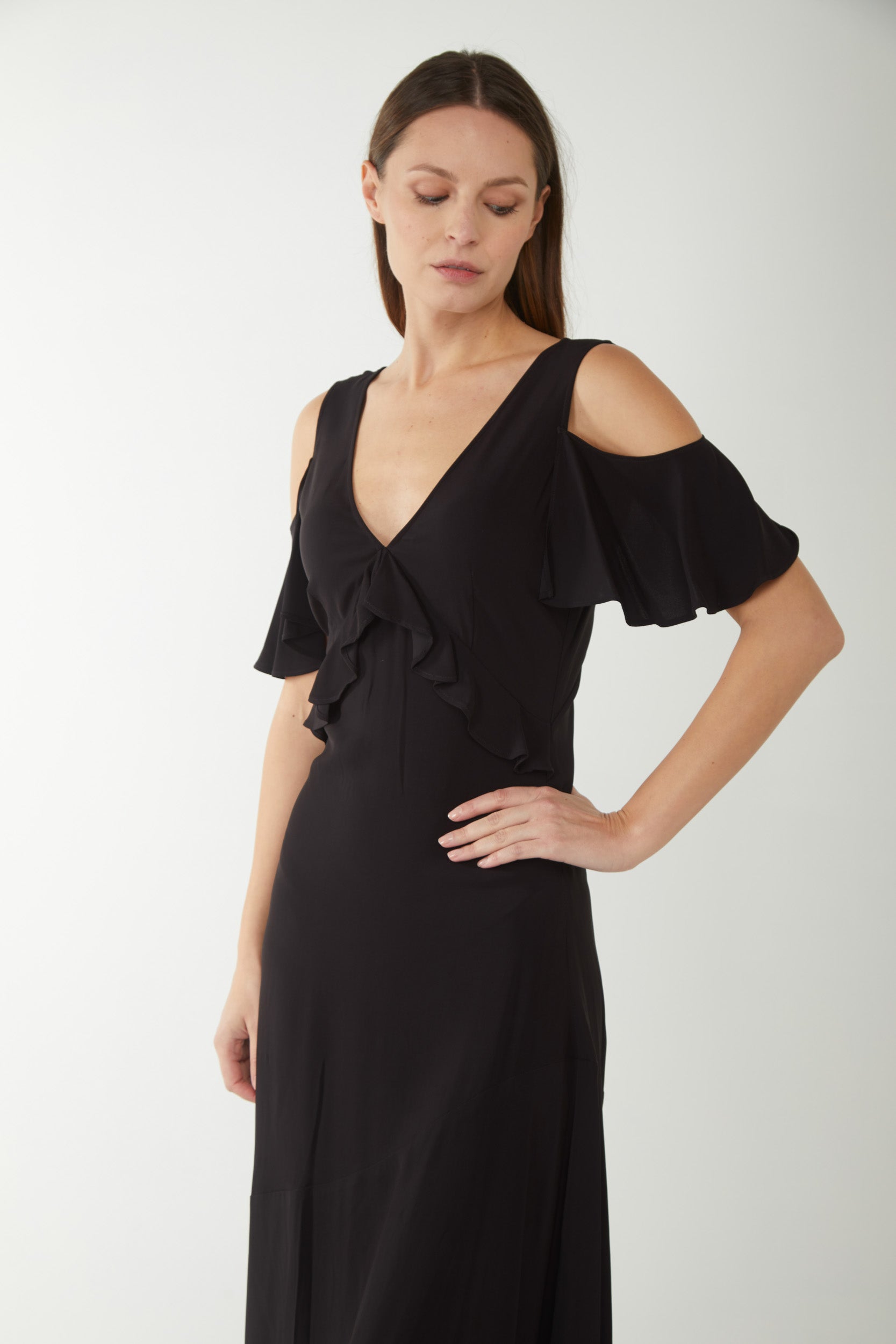 TWINSET Langes Georgette-Kleid mit Schwarz Rüschen