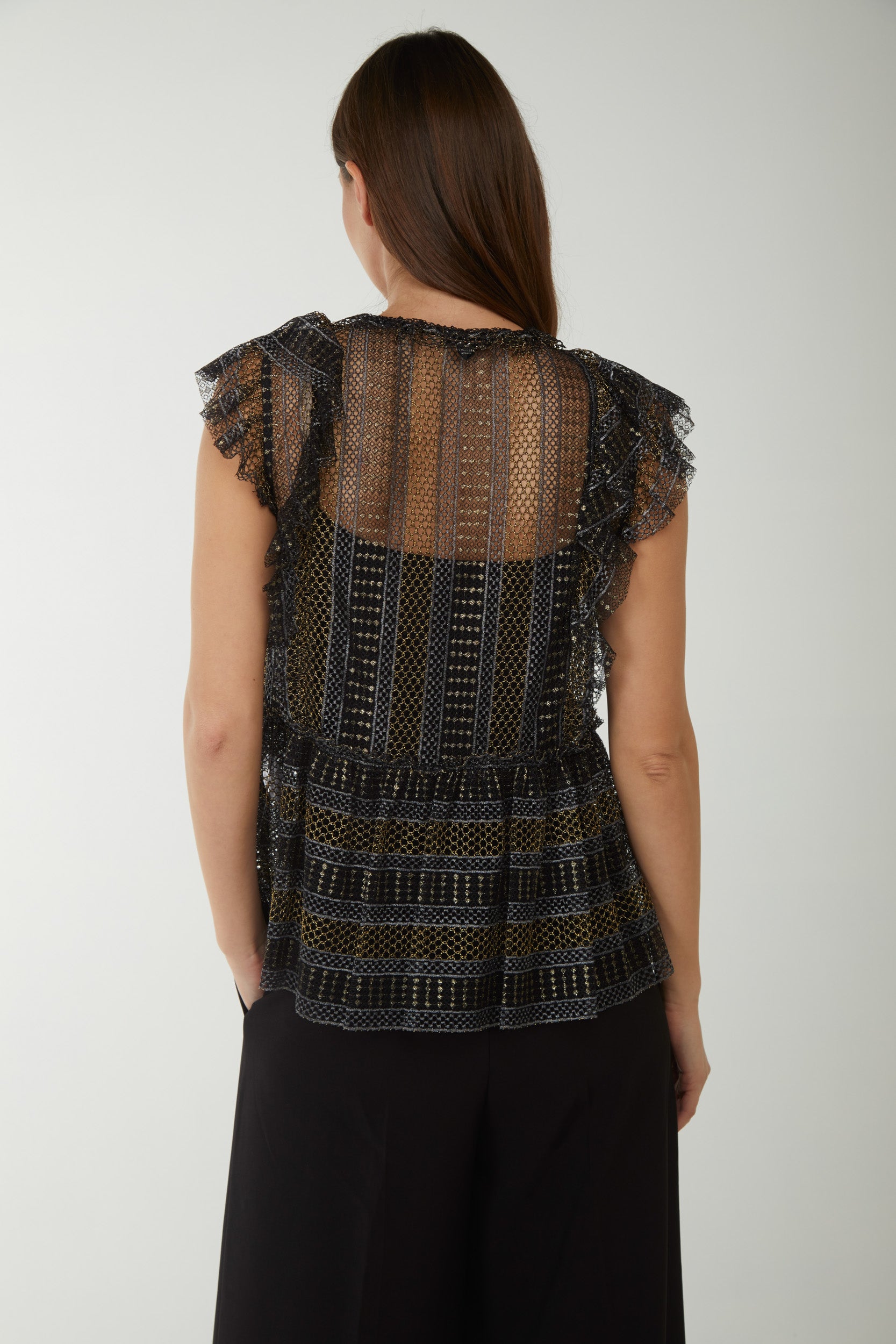 TWINSET Lurex-Spitzenoberteil mit Schleifenkragen