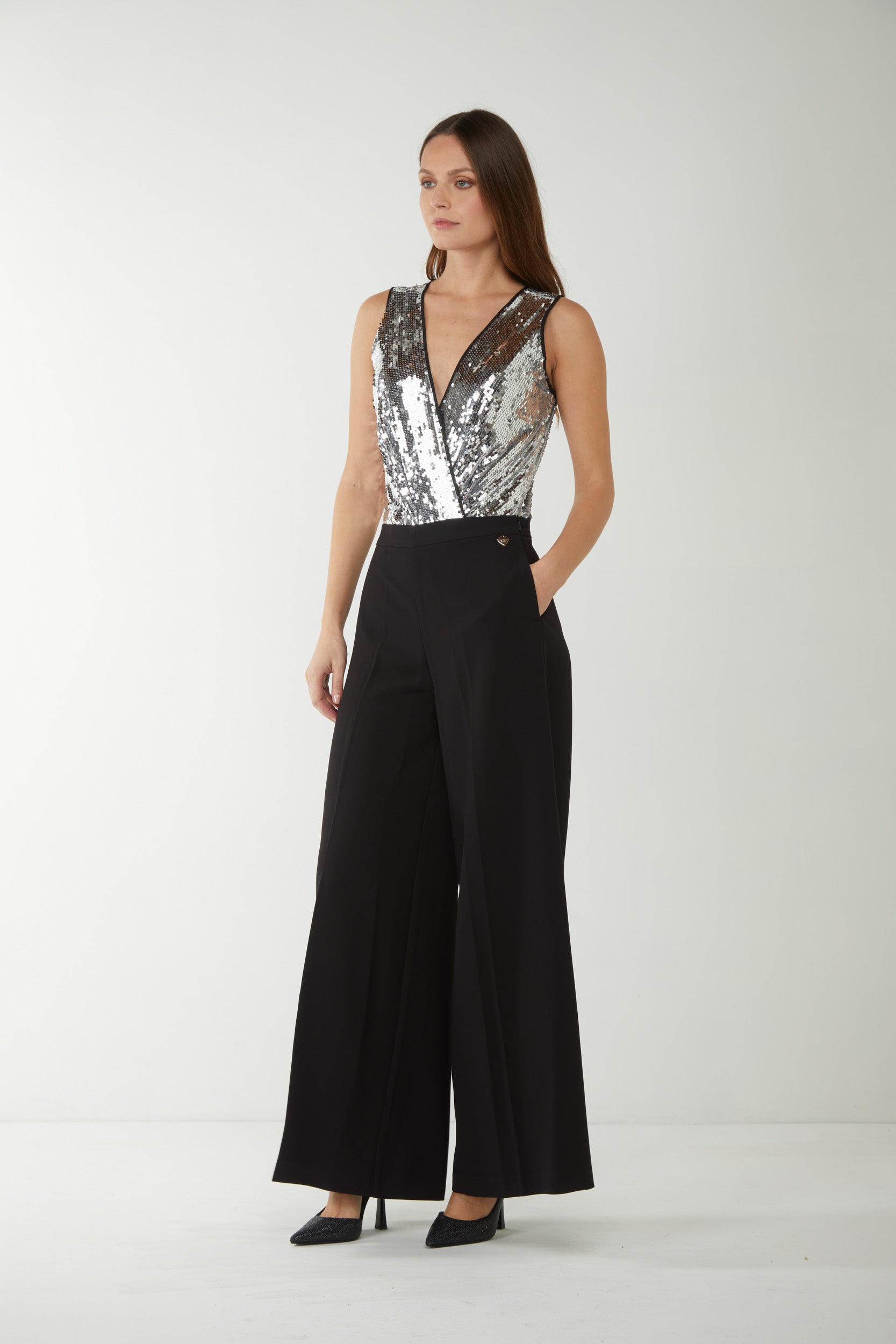 TWINSET Body komplett mit Pailletten in Silber