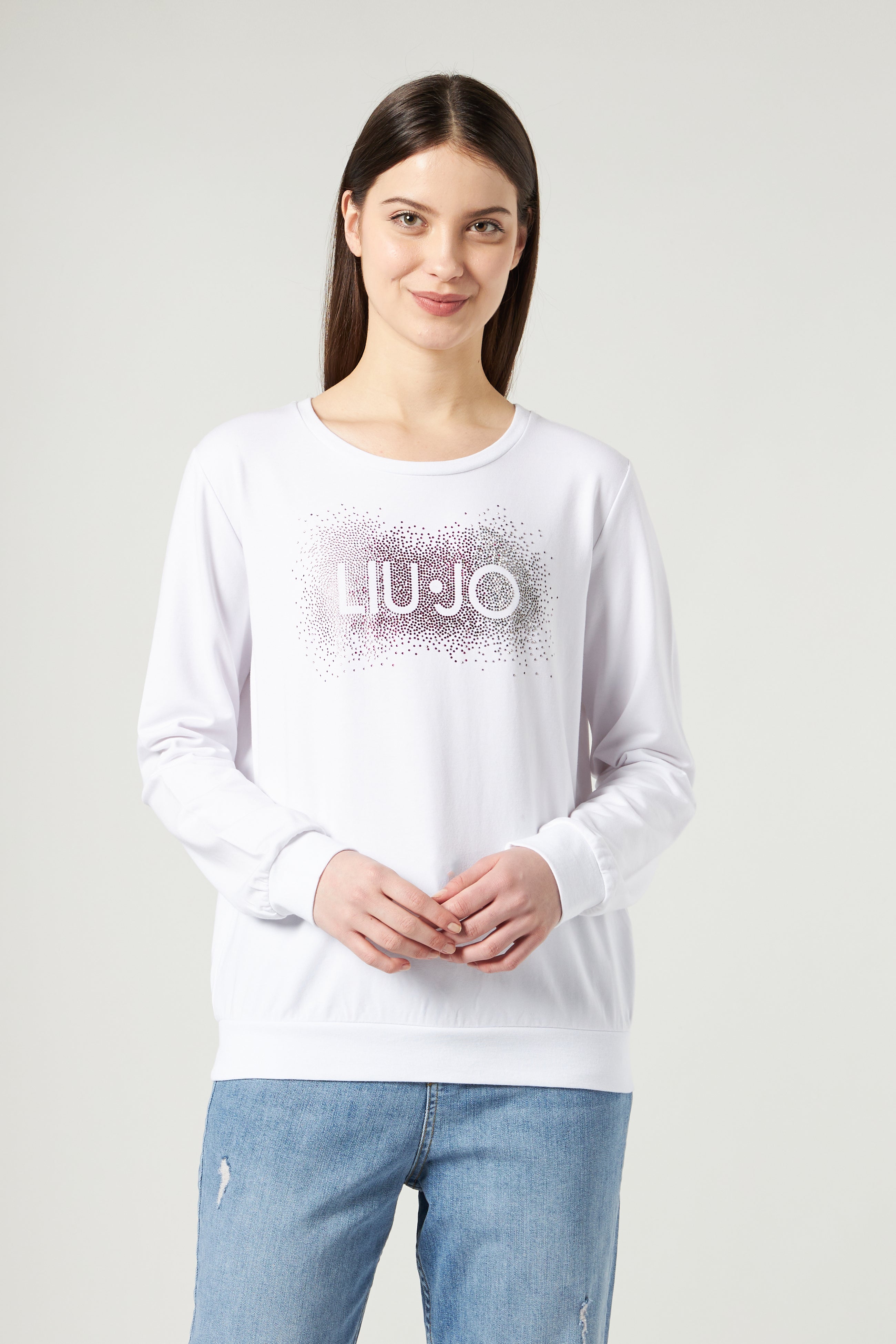 LIU JO Weiße Sweatshirt mit Glitzerlogo