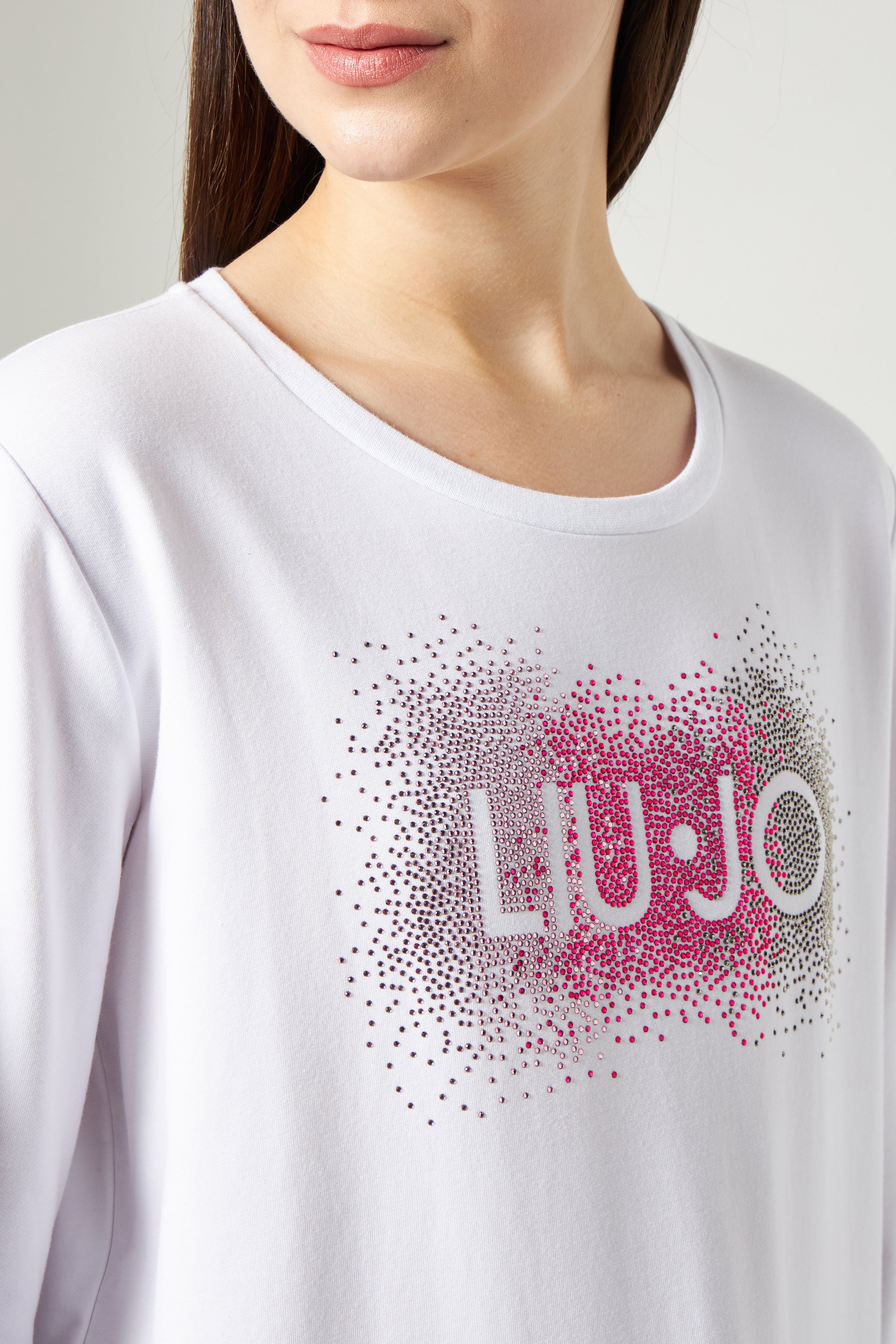 LIU JO Weiße Sweatshirt mit Glitzerlogo