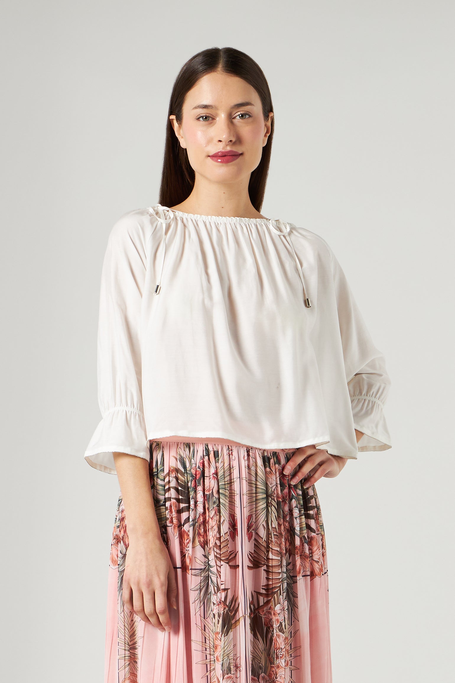 PATRIZIA PEPE Weiße gekräuseltes T-Shirt