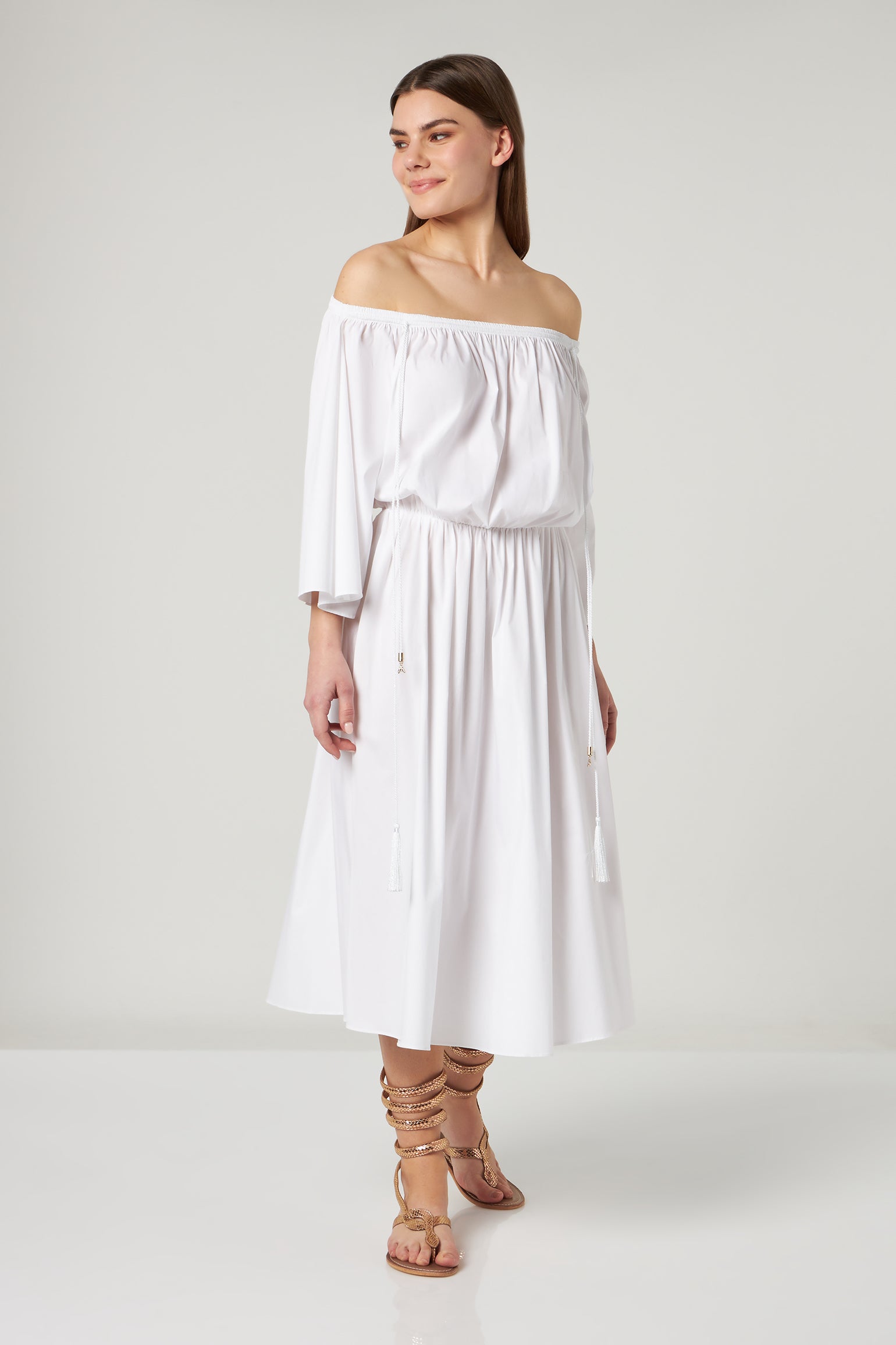 PATRIZIA PEPE Weiße schulterfreies Midikleid