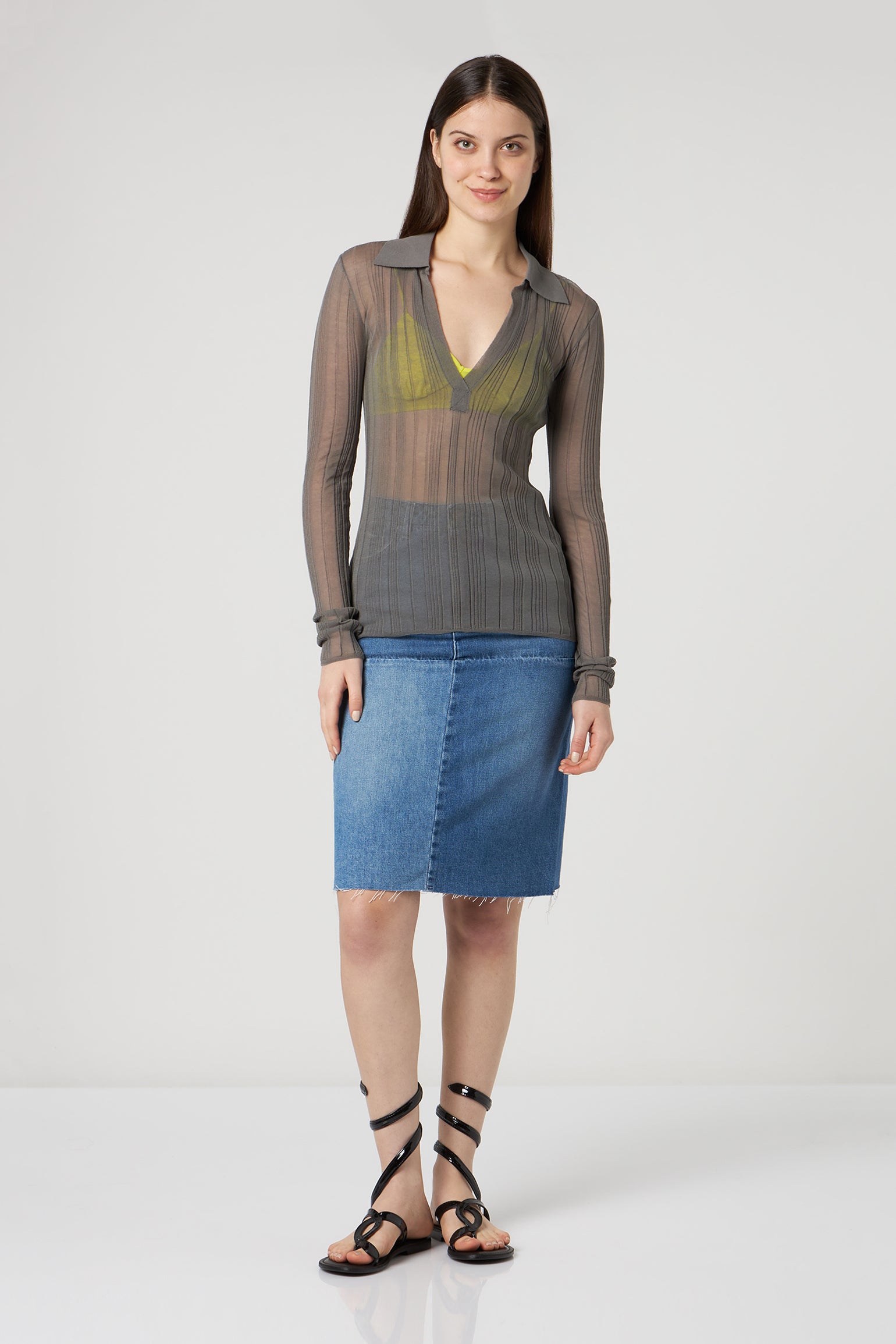PATRIZIA PEPE Grau Ripppullover mit Fluo-Oberteil
