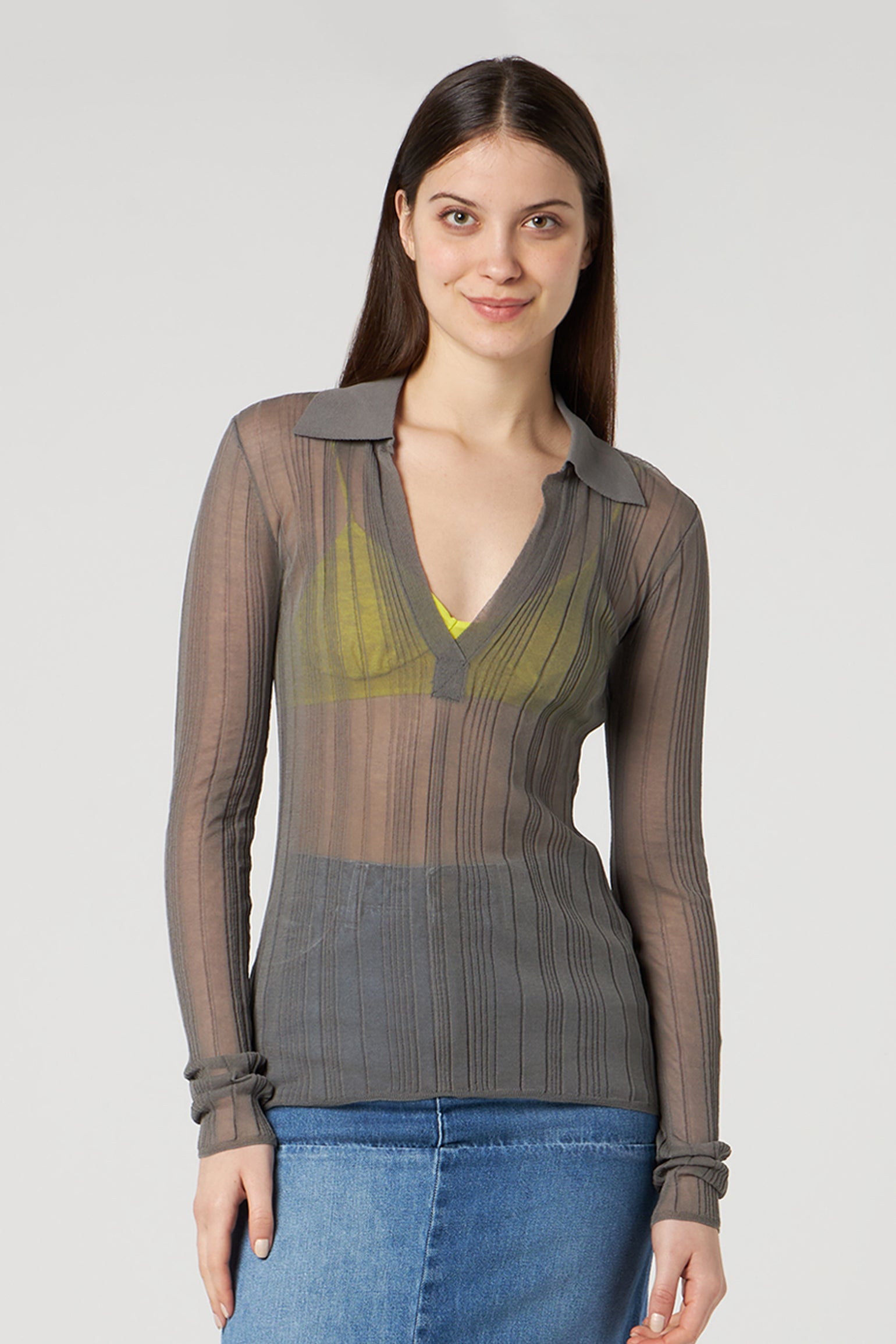 PATRIZIA PEPE Grau Ripppullover mit Fluo-Oberteil