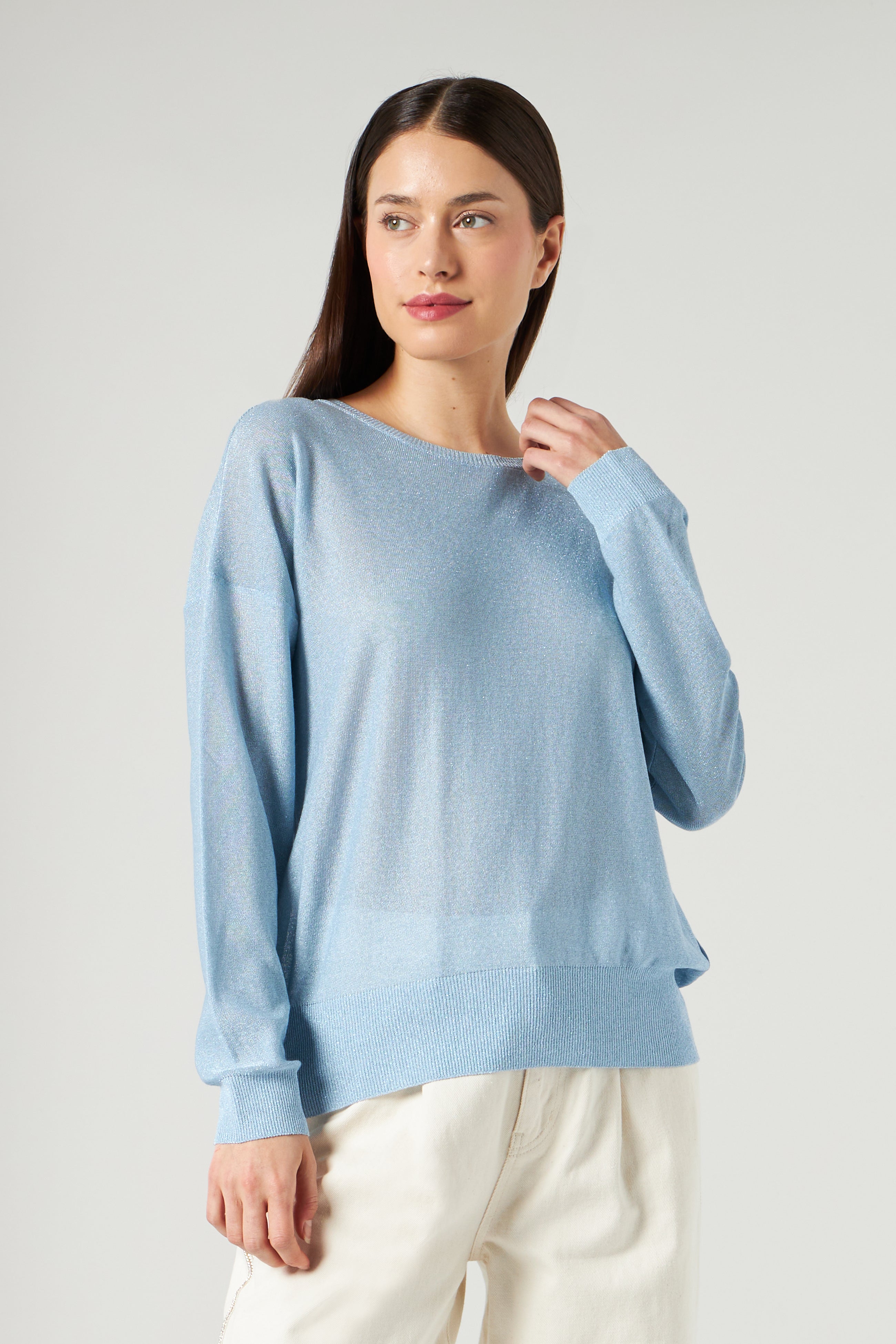 LIU JO Hellblauer Lurex-Pullover