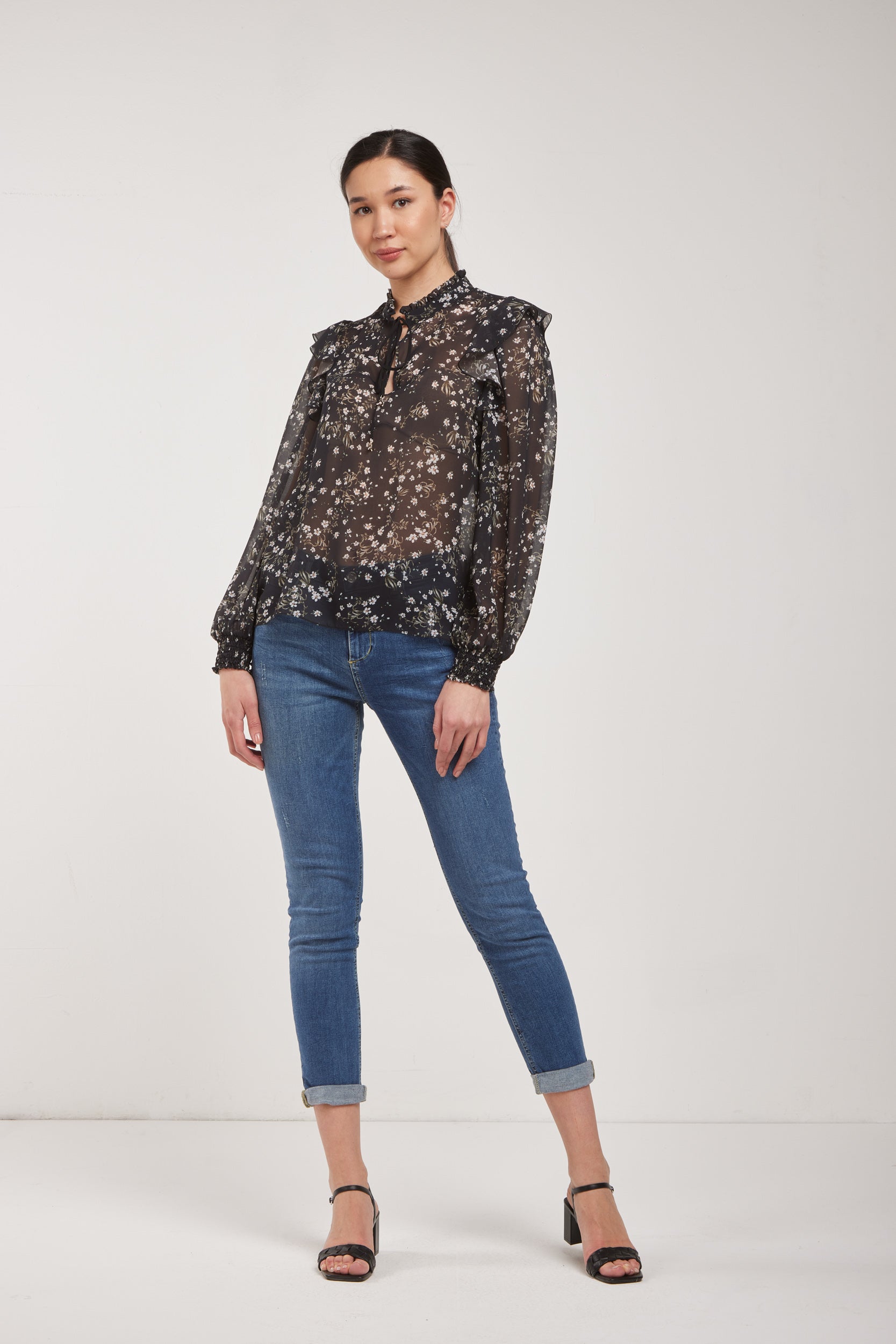 PATRIZIA PEPE Schwarz Blumenbluse