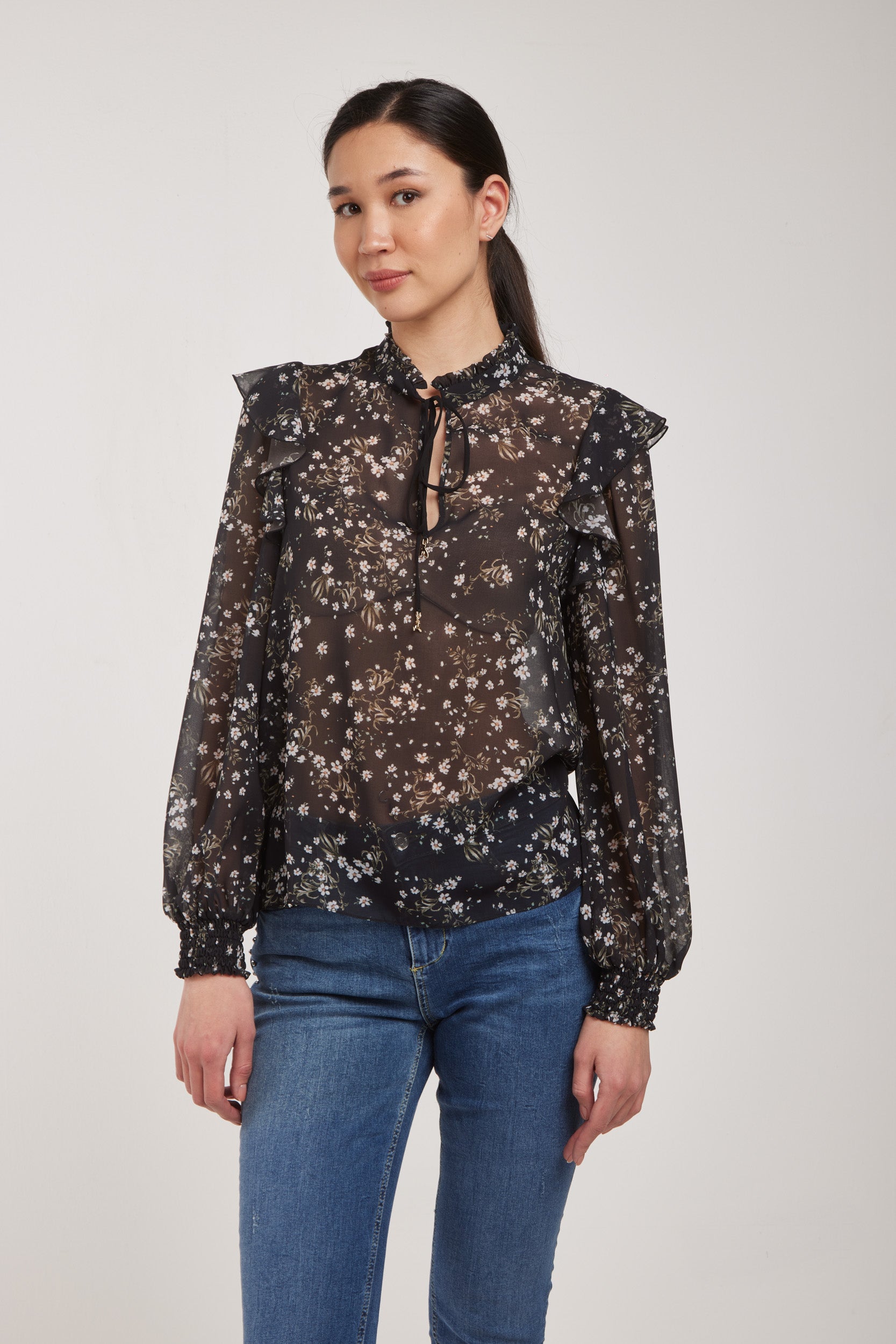 PATRIZIA PEPE Schwarz Blumenbluse