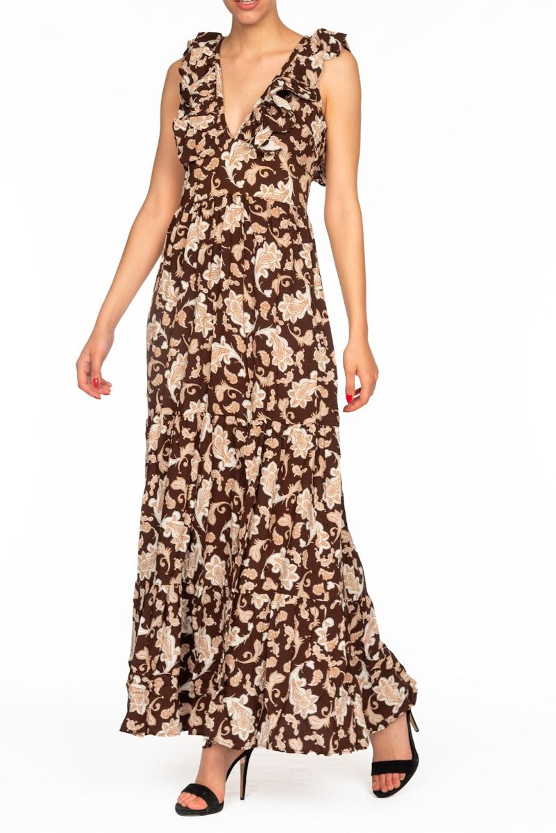 GLAMOURÖSES langes Braun Kleid mit Paisley-Muster