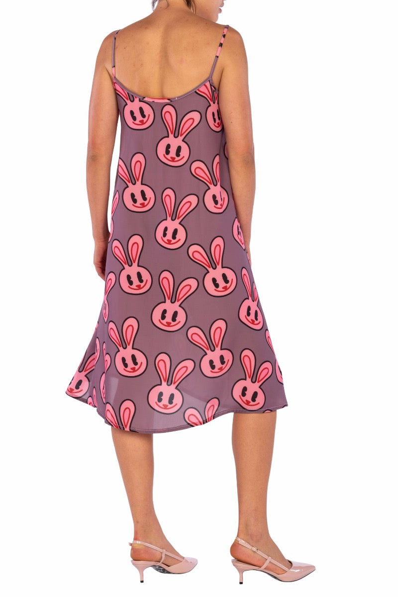 WEISSES Lila Tankkleid mit Kaninchen-Print