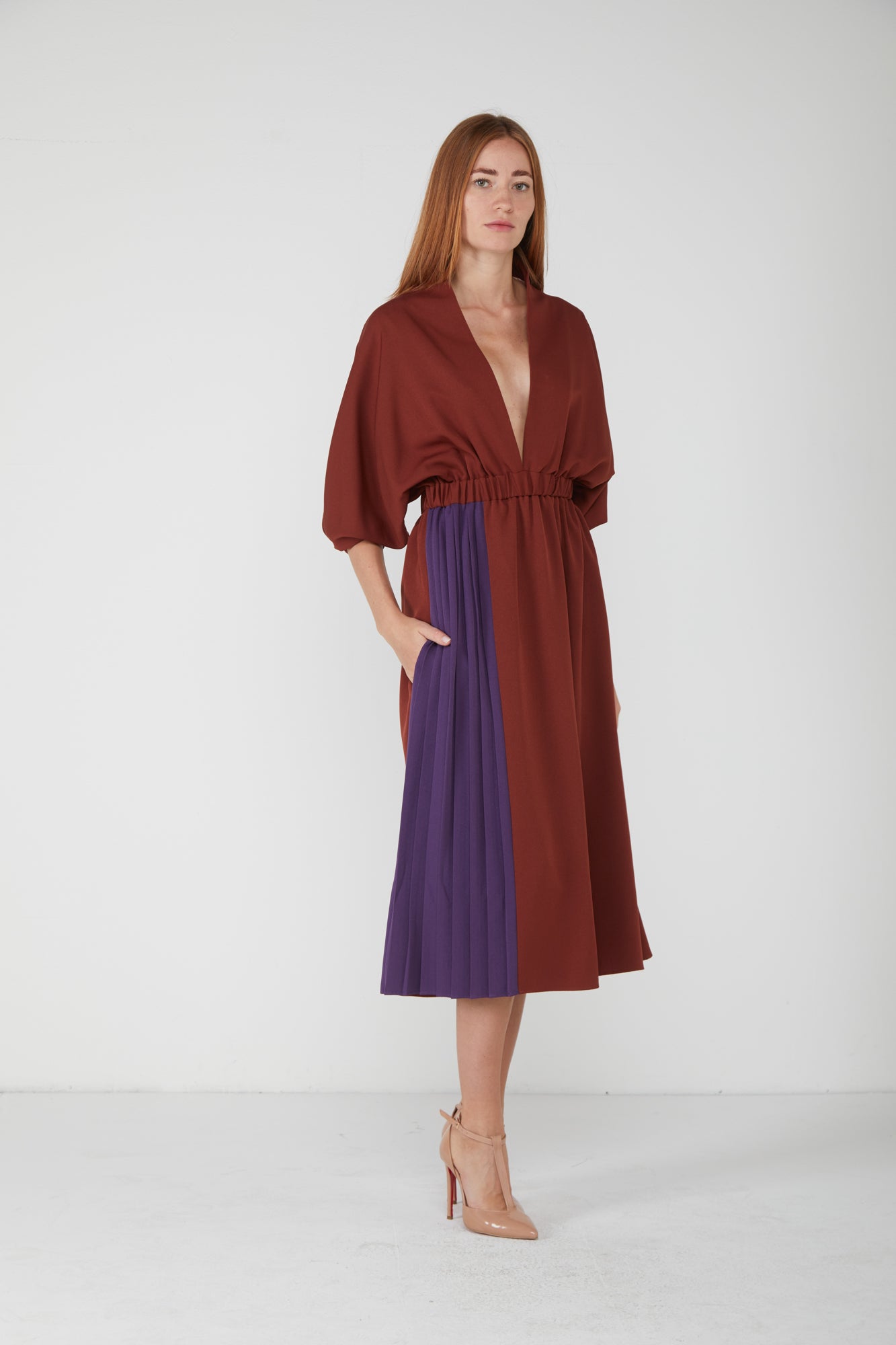 Seiden-Kimono-Kleid Silke mit violettem Einsatz