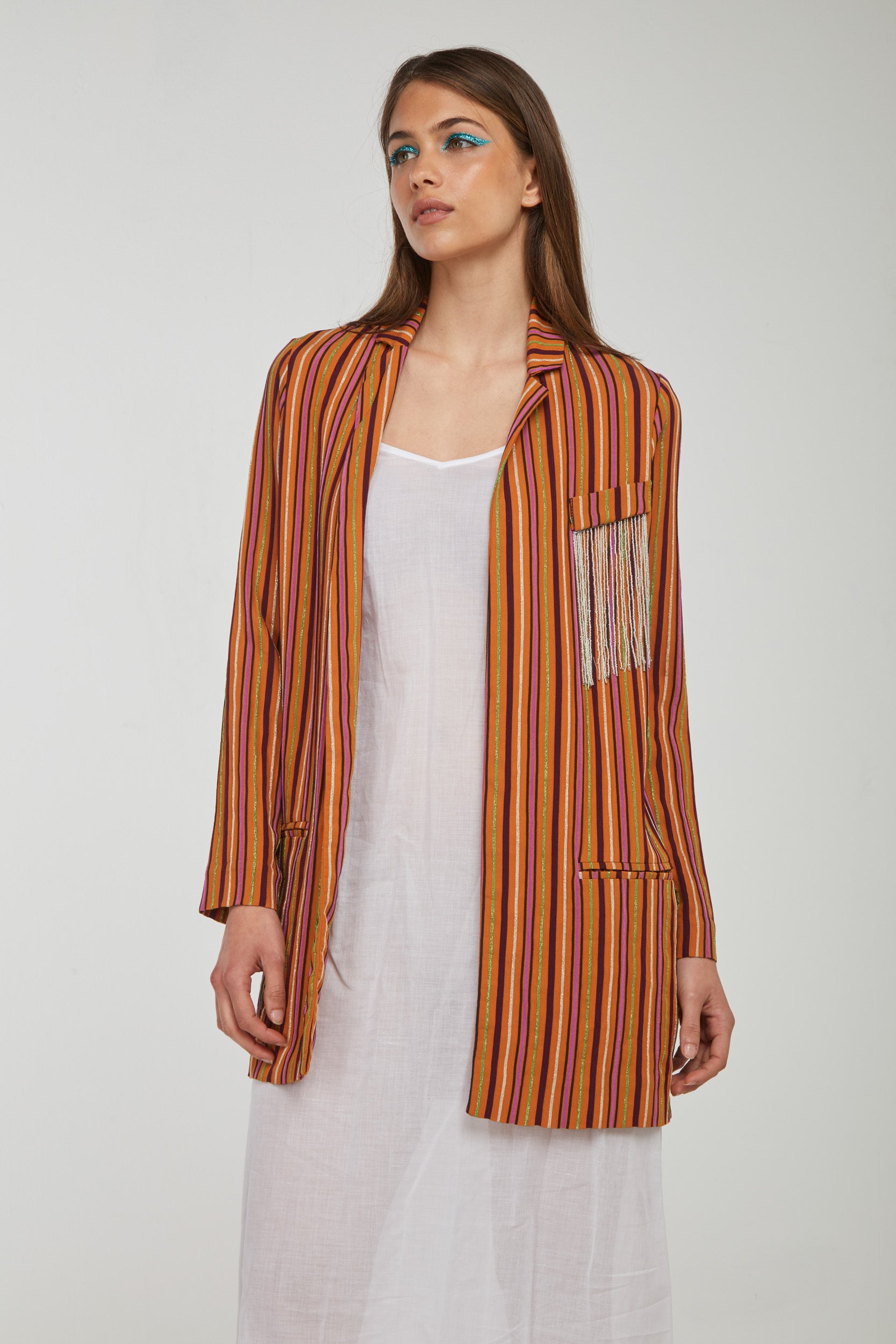 OTTOD'AME Orange offener Blazer mit Lurexstreifen