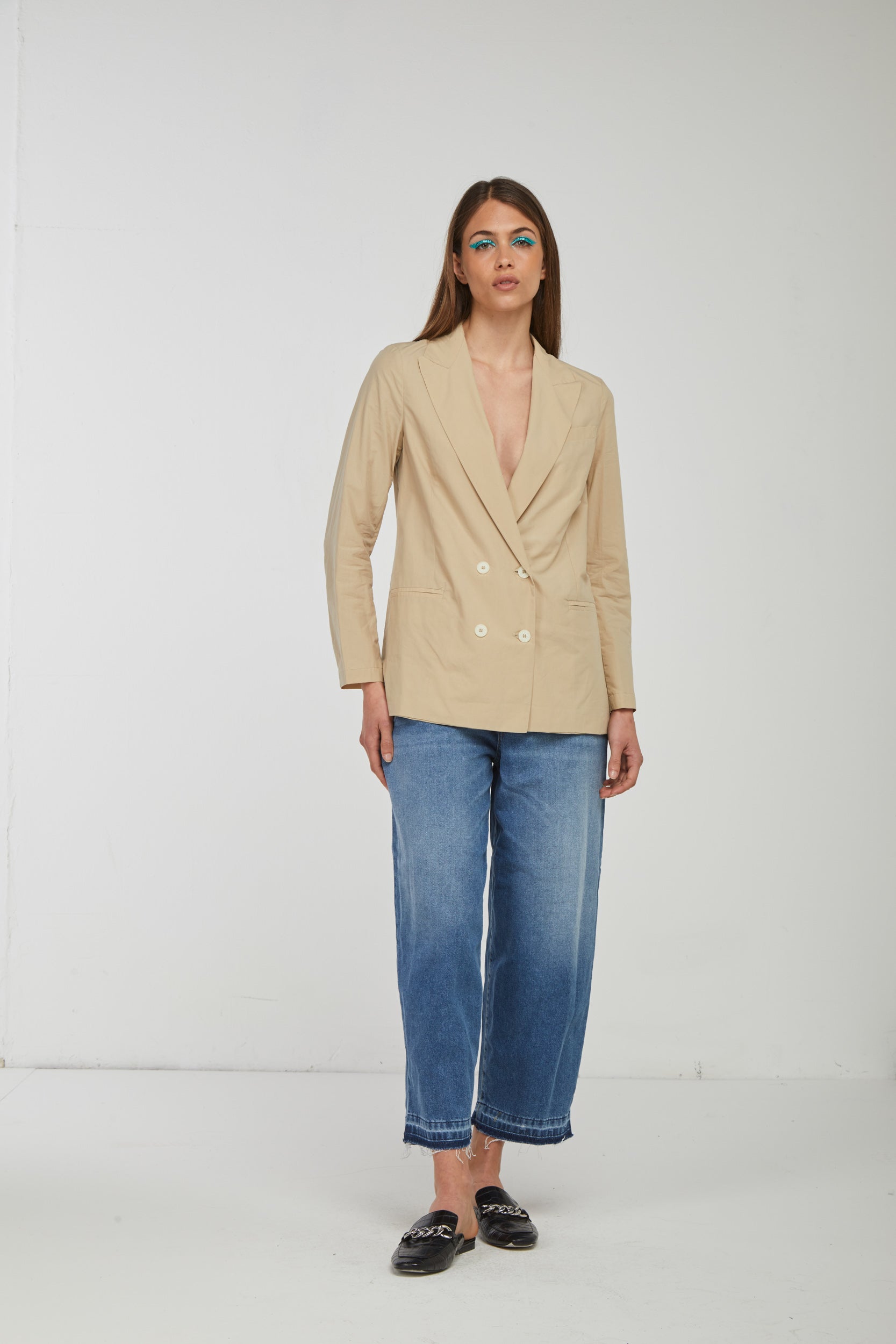 OTTOD'AME Beige zweireihiger Blazer