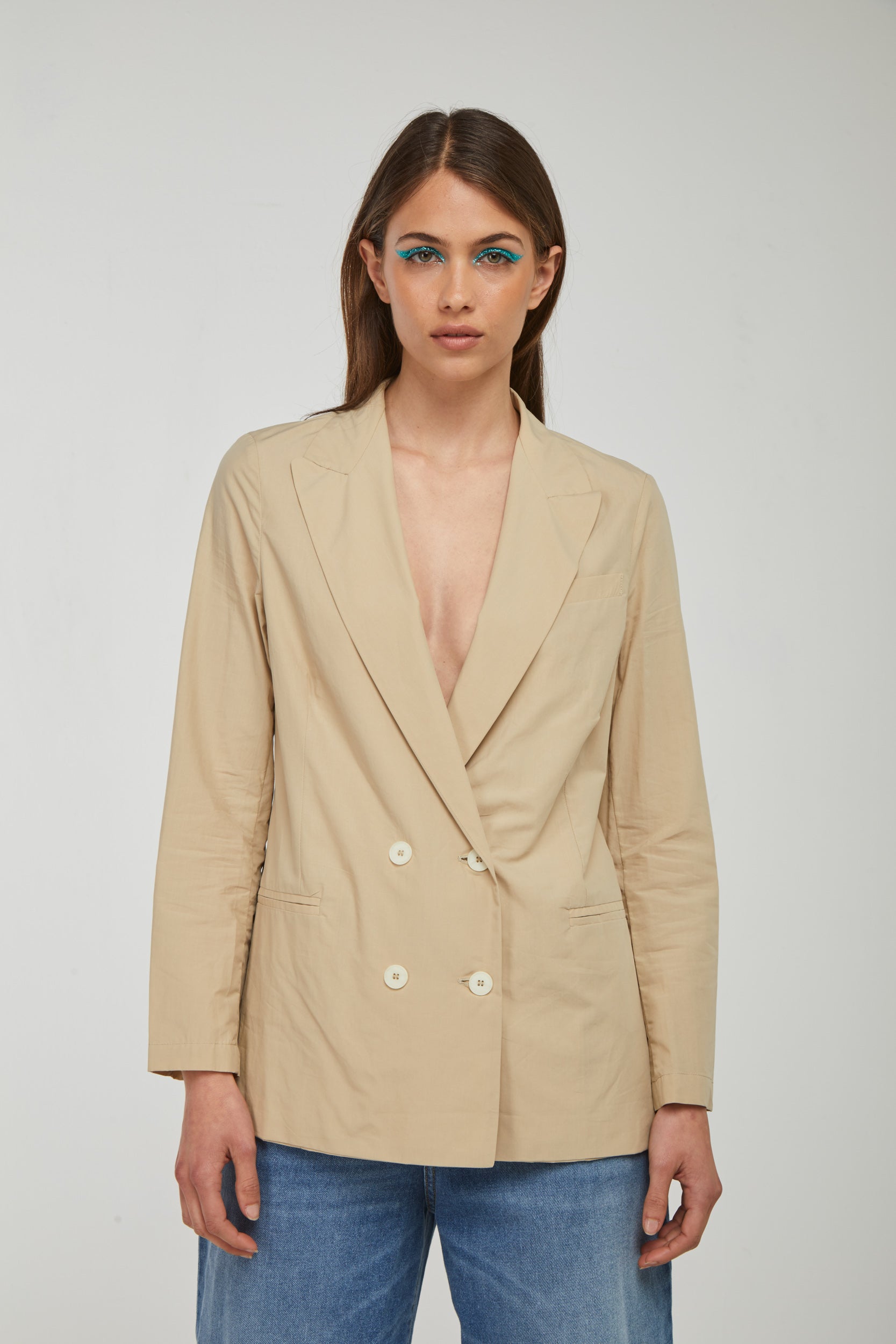 OTTOD'AME Beige zweireihiger Blazer