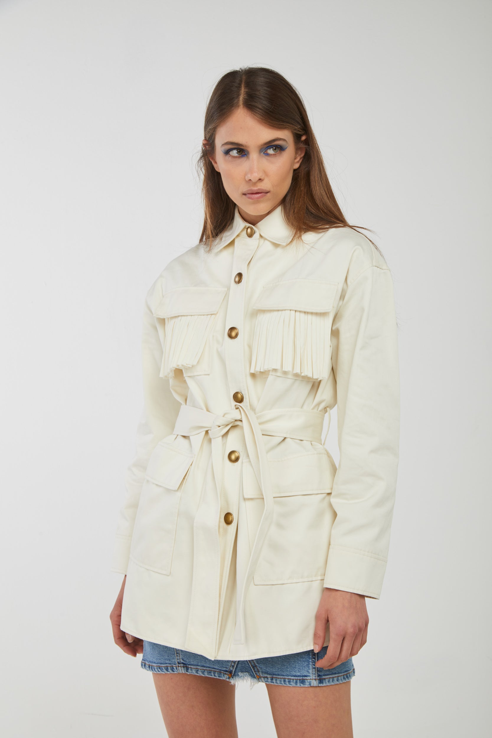 PINKO Cremefarbene Jacke mit Fransen
