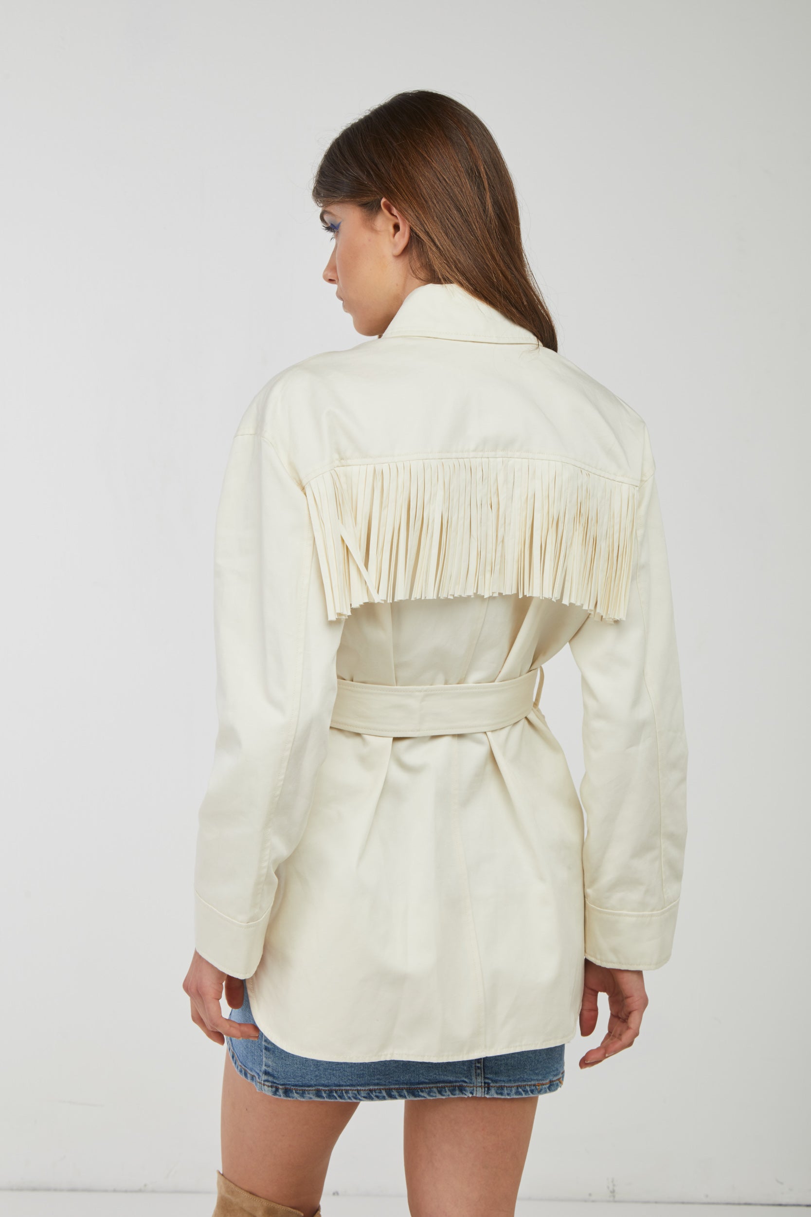 PINKO Cremefarbene Jacke mit Fransen