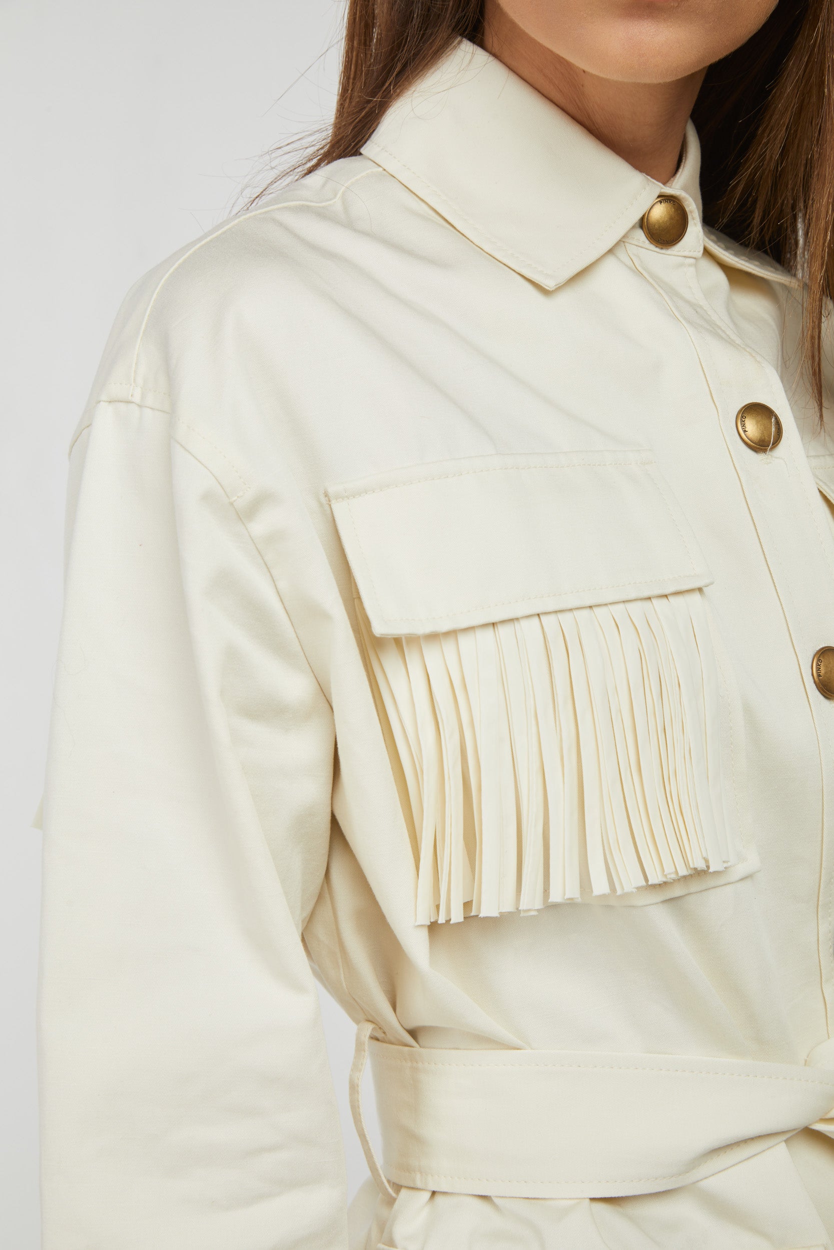 PINKO Cremefarbene Jacke mit Fransen