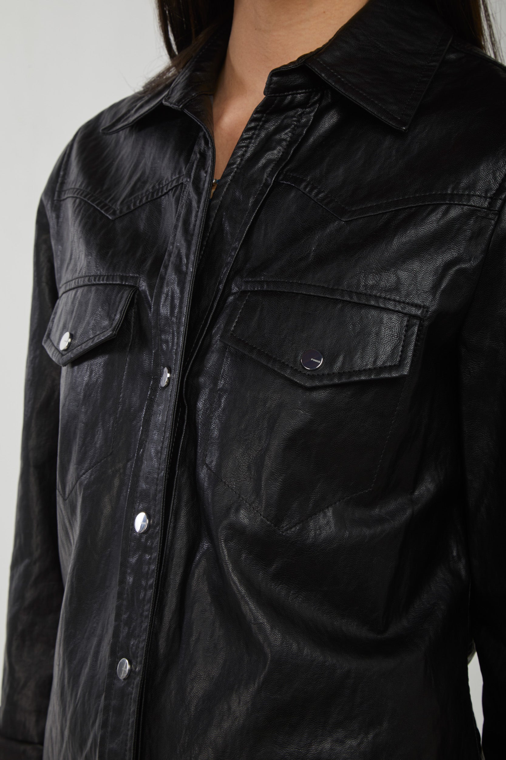 PINKO Schwarz Kunstlederhemd