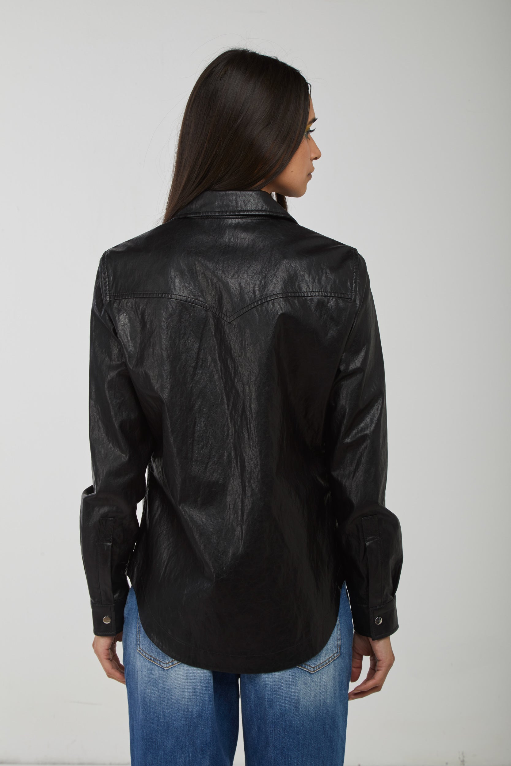 PINKO Schwarz Kunstlederhemd