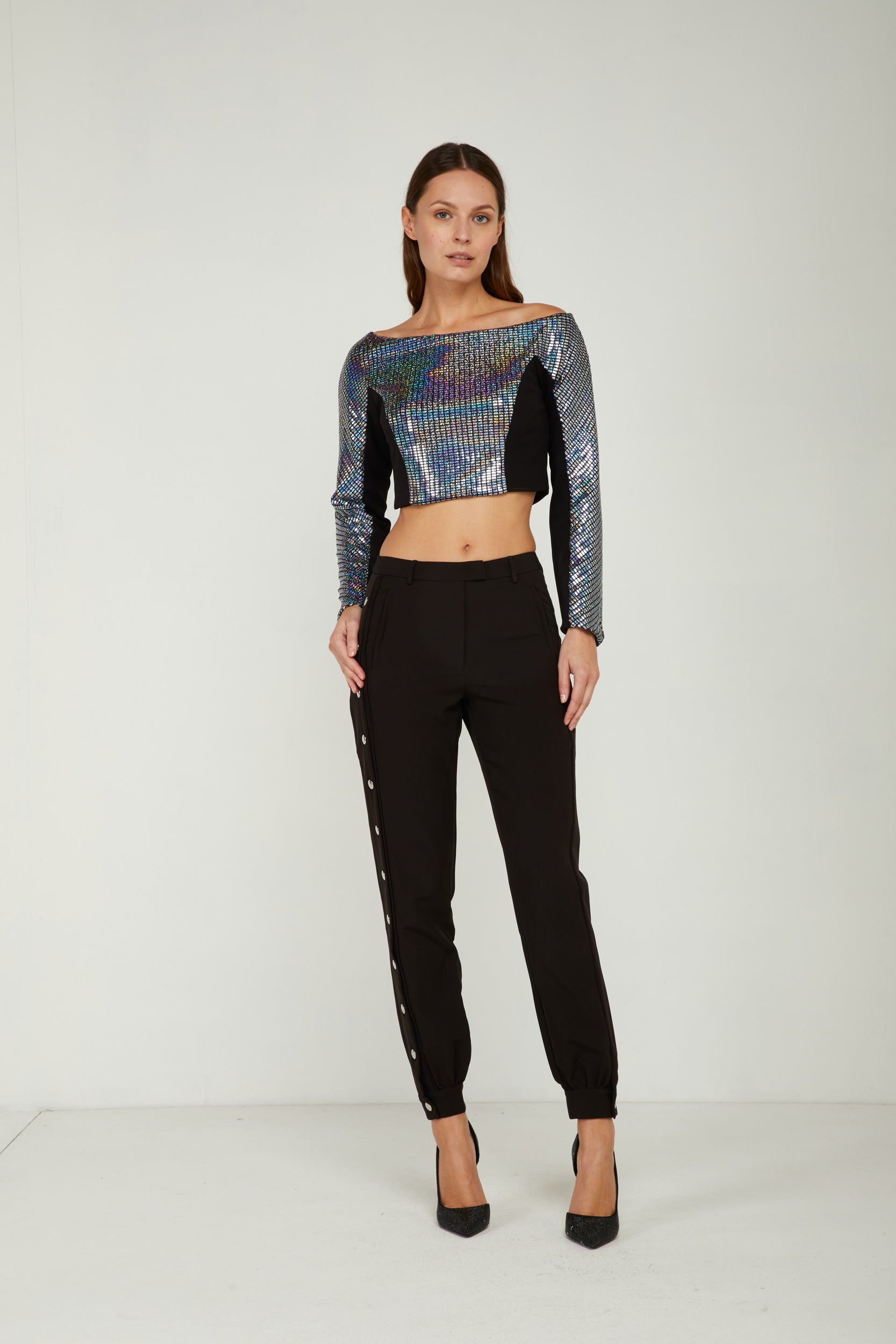 GAELLE Top mit Silber Glitzerstoff