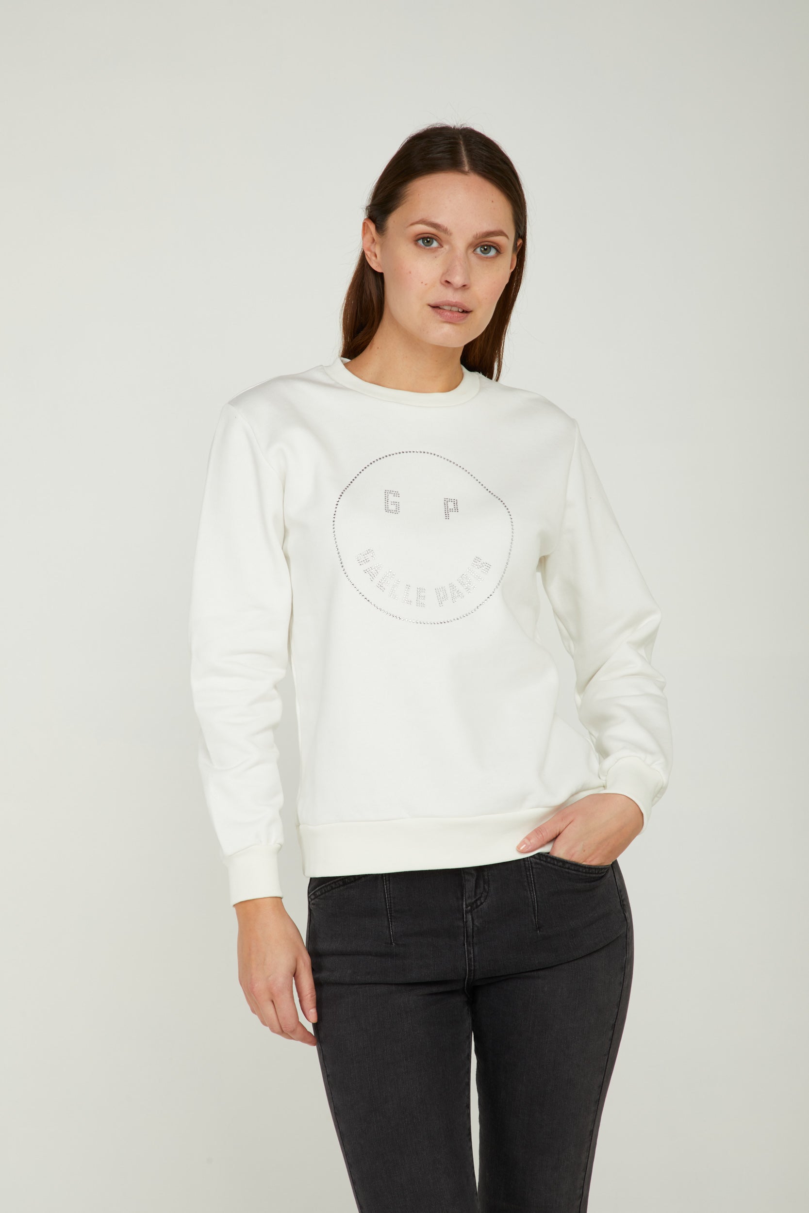 GAELLE Weiße Sweatshirt mit Strass-Logo
