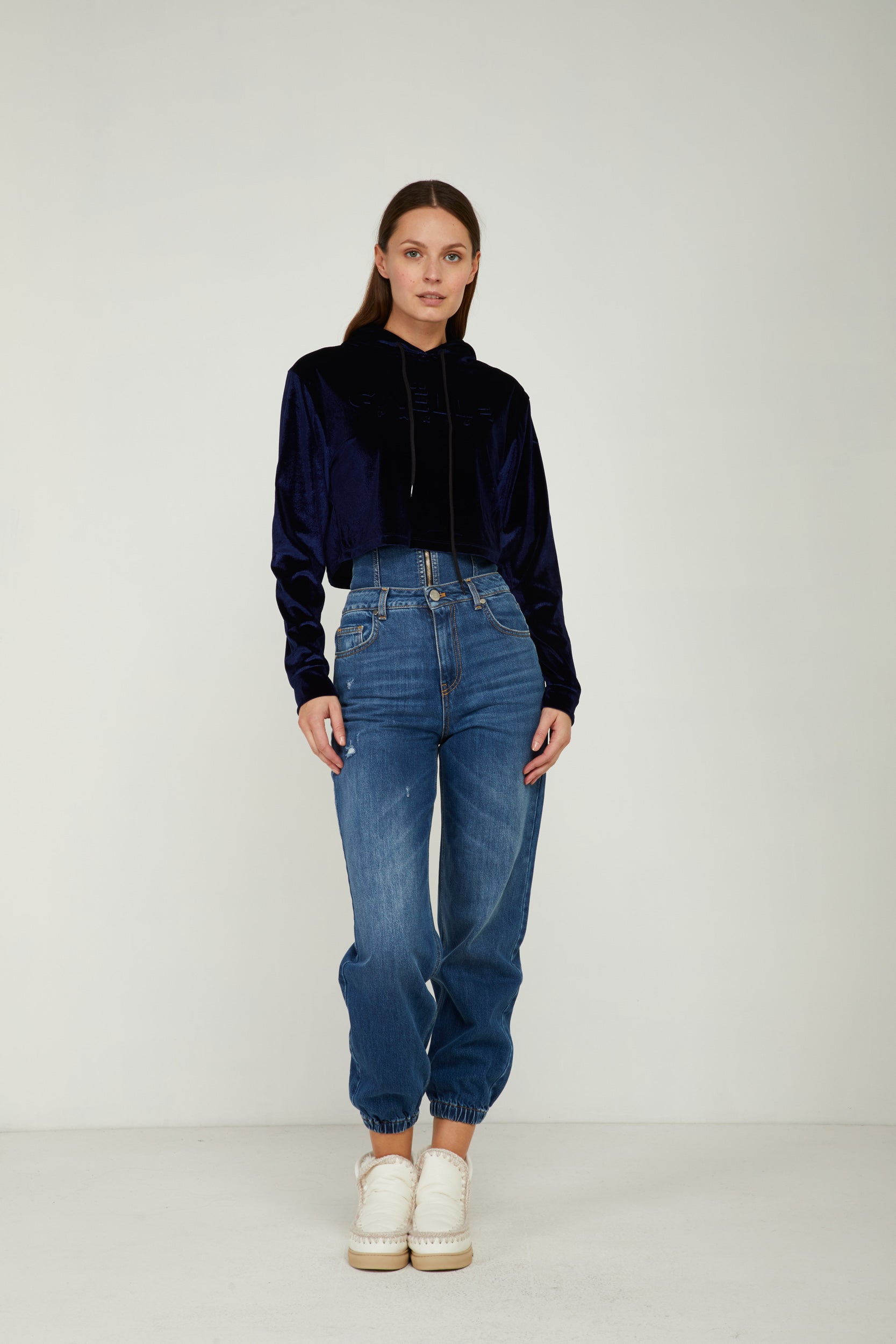 GAELLE Blau Samt-Sweatshirt