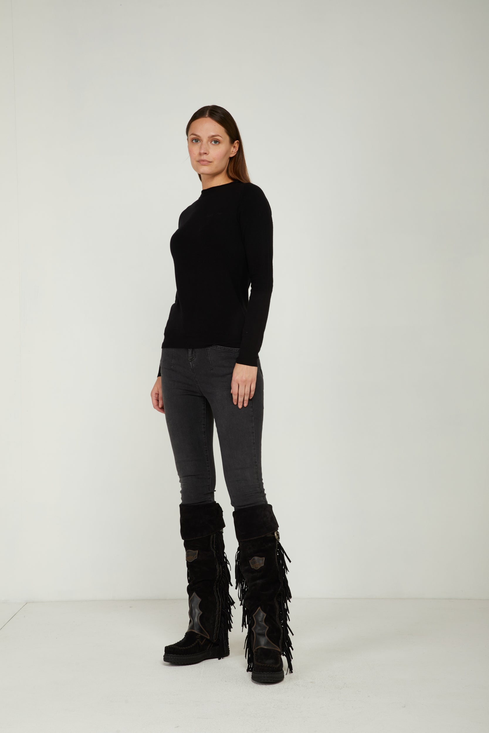 GAELLE Schwarz Pullover mit Rundhalsausschnitt