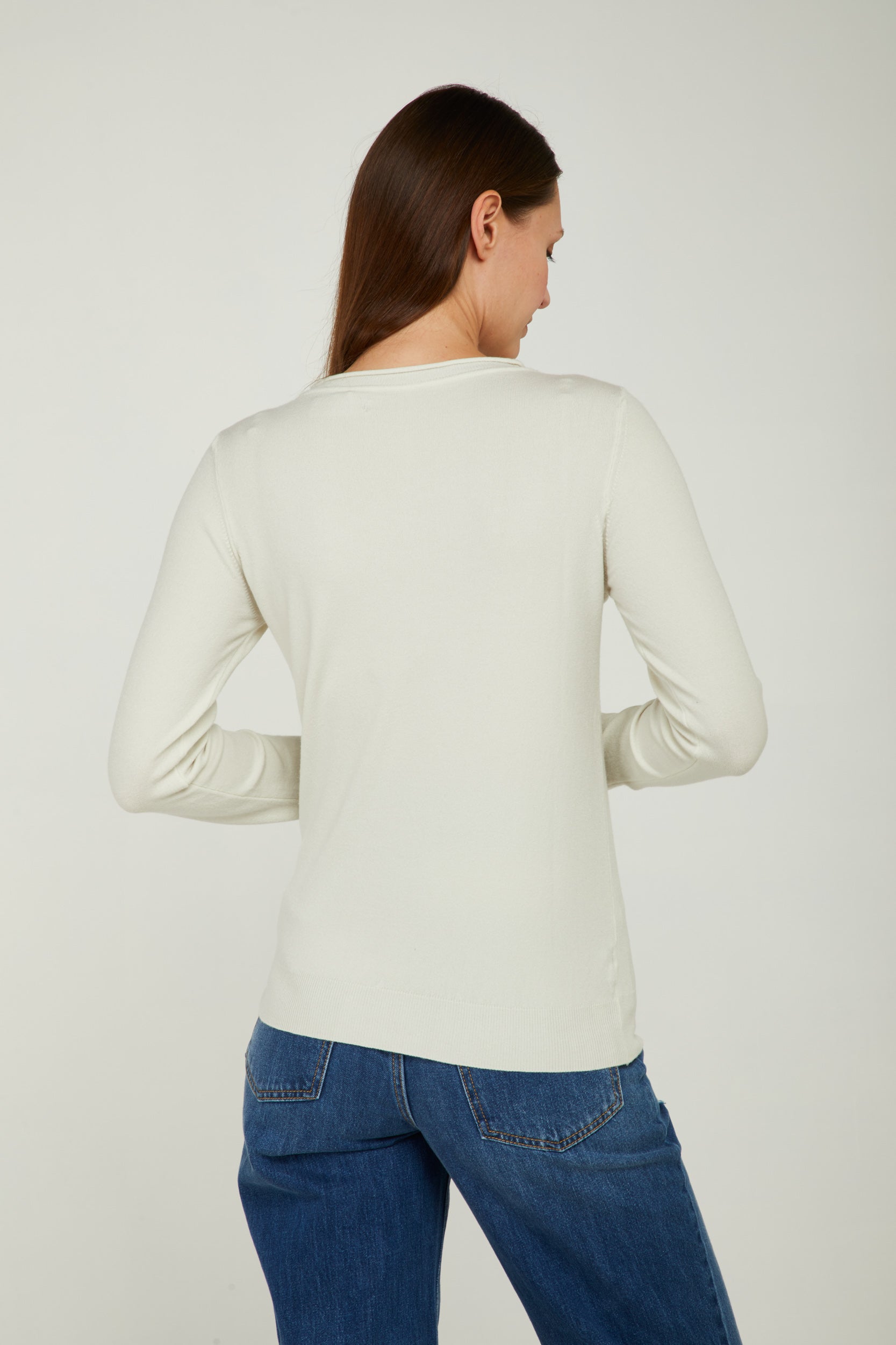 GAELLE Cremefarbener Pullover mit Rundhalsausschnitt