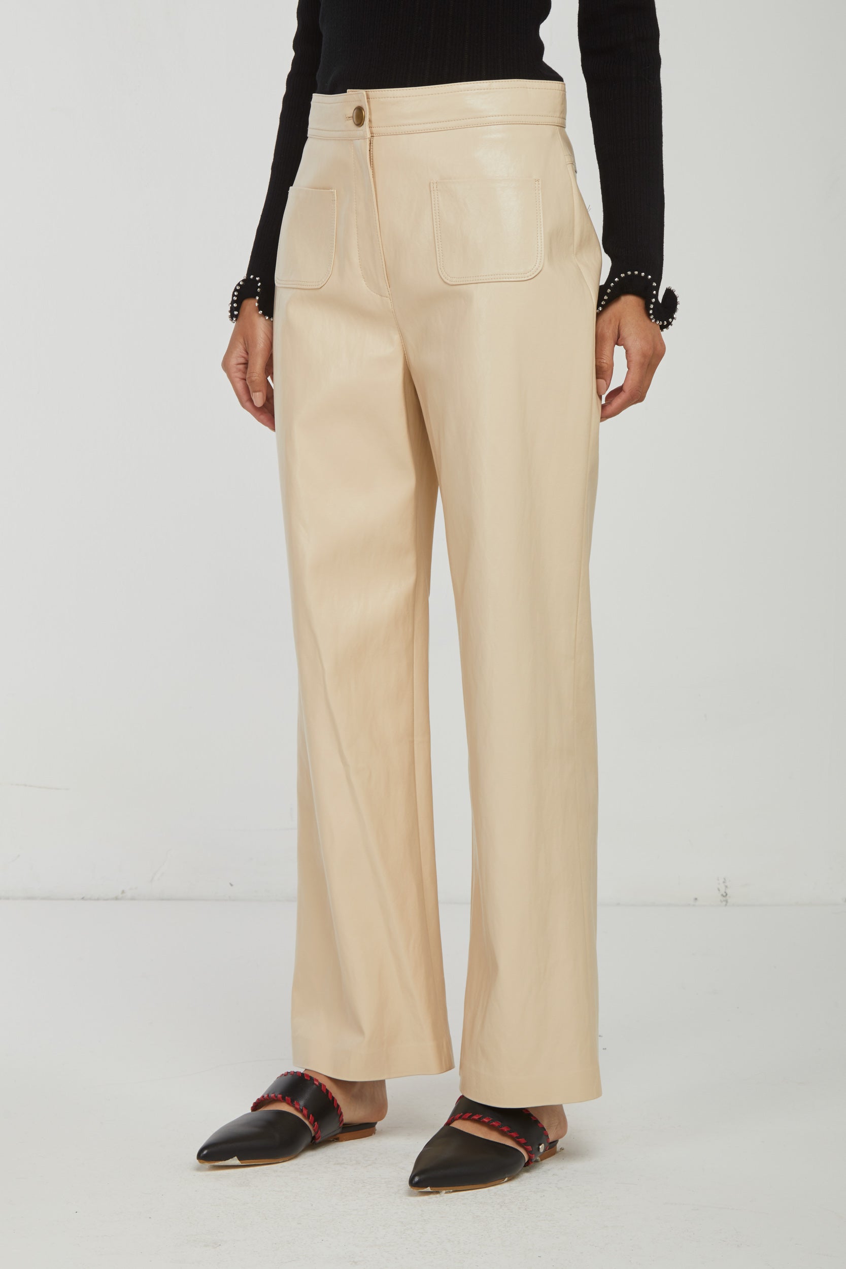 PINKO Beige Schlaghose aus Kunstleder