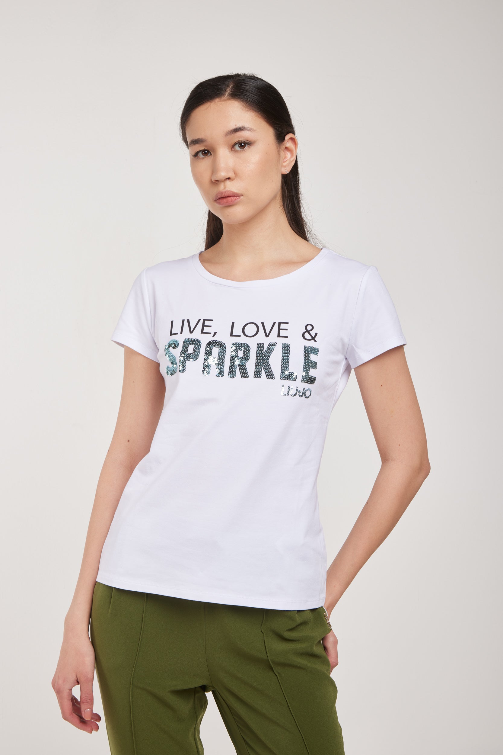 LIU-JO T-Shirt Weiße „Live“, „Love & Sparkle“