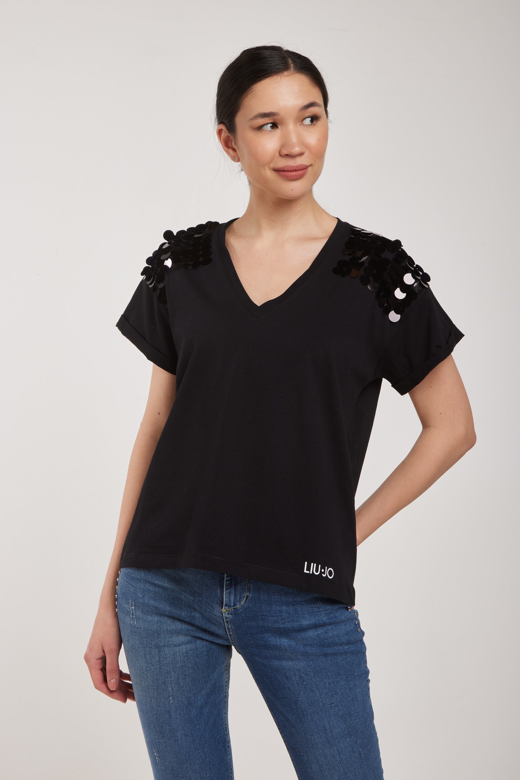 LIU-JO T-Shirt Schwarz mit Pailletten