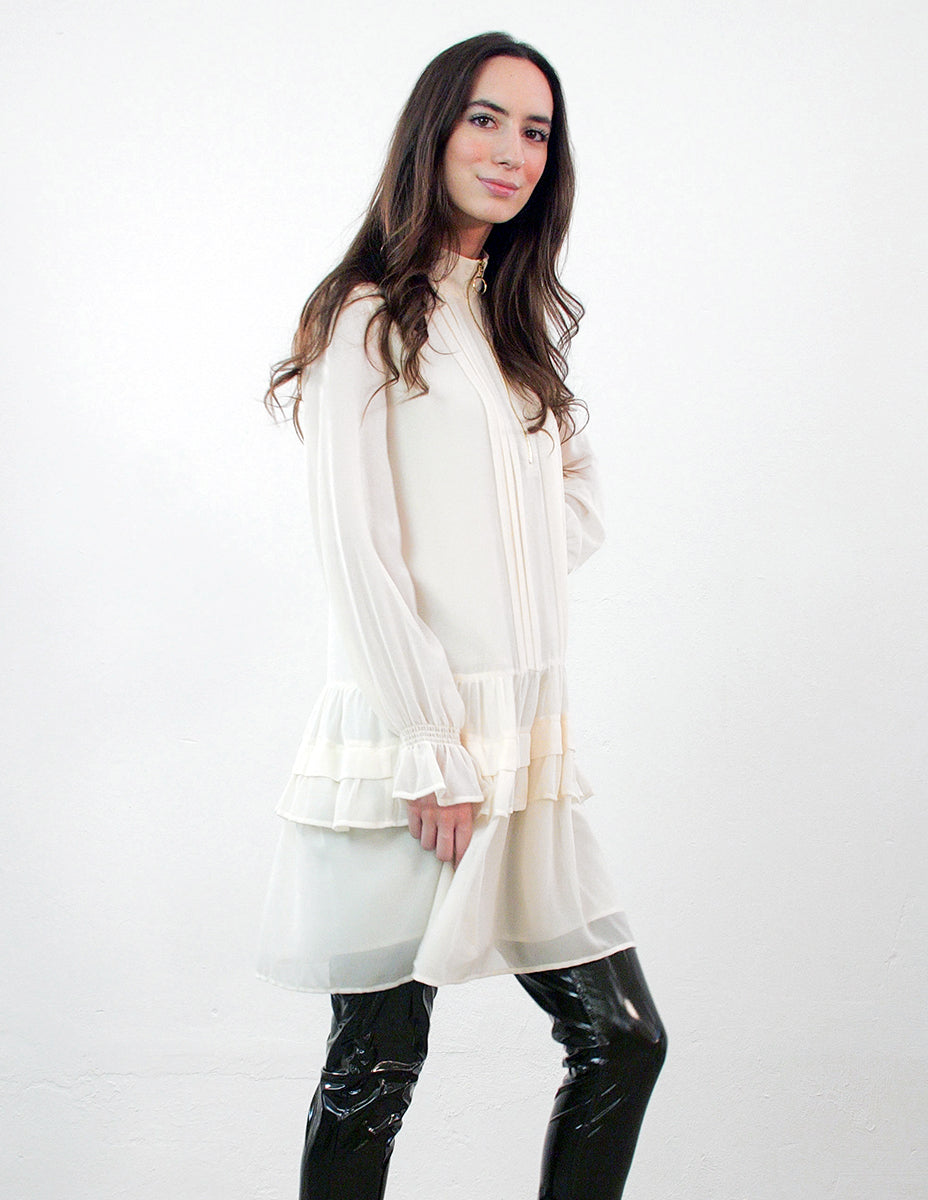 MEIN TWIN TWINSET Weiße Georgette-Kleid mit Rüschen