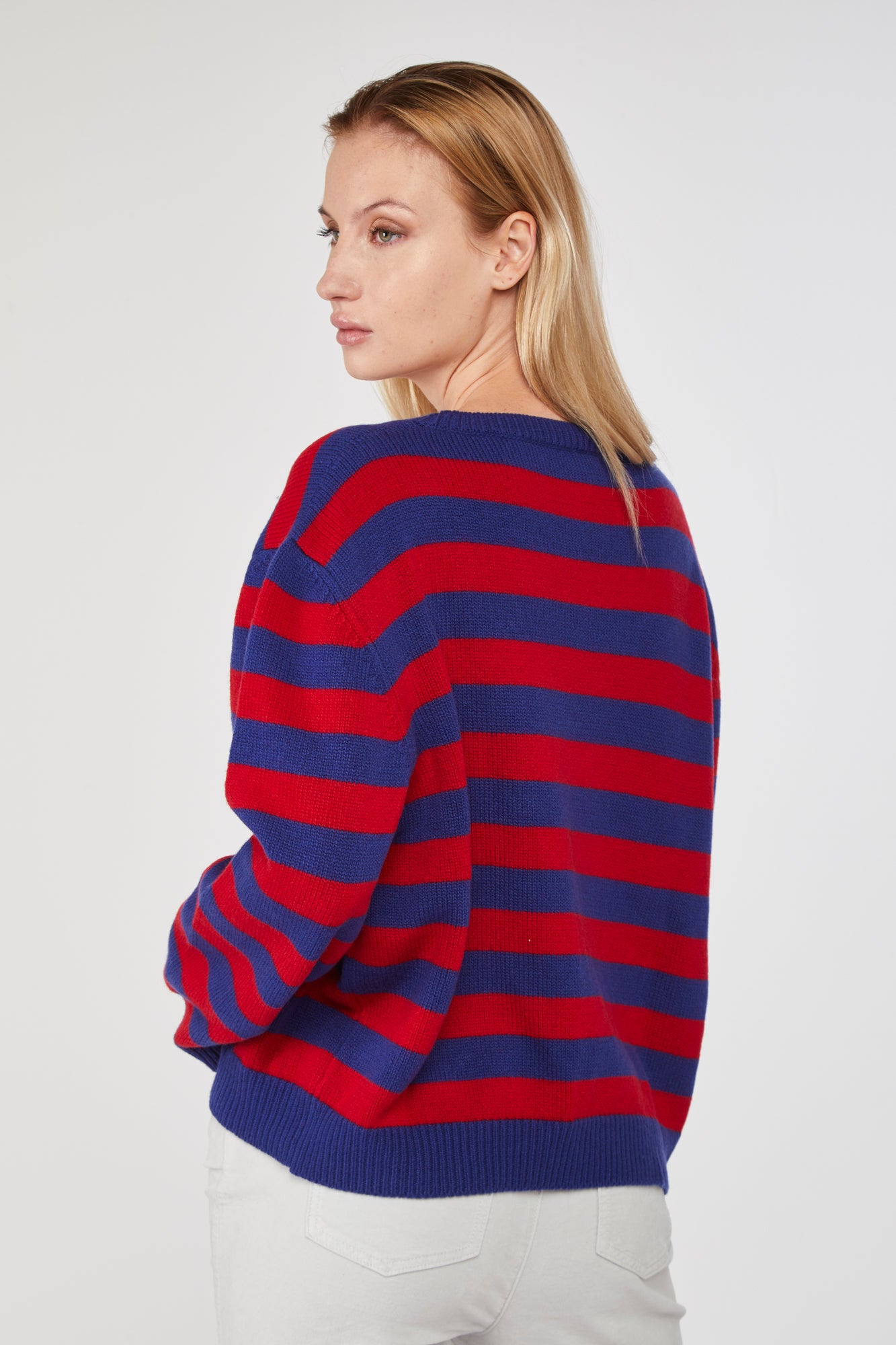 STELLA JEAN Blau - Rote gestreifter Pullover mit Details