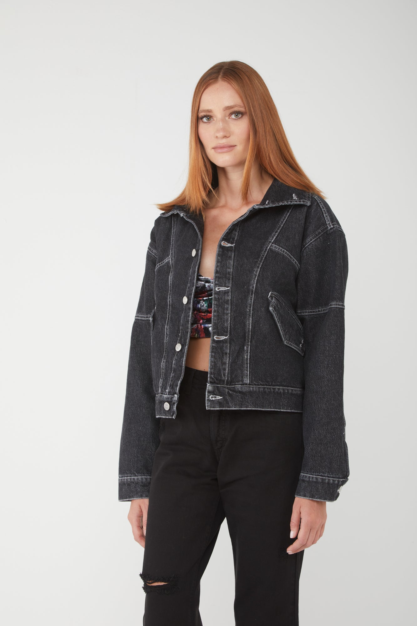 Icon Denim Schwarz Jeansjacke mit Ökofell