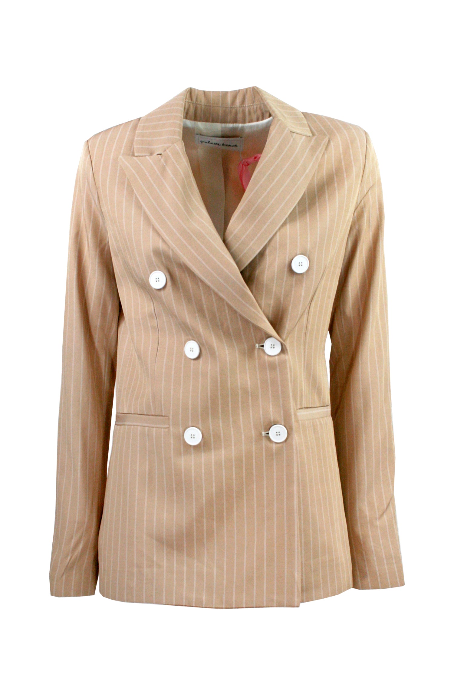 GIULIETTE BROWN Zweireihige Beige Nadelstreifenjacke