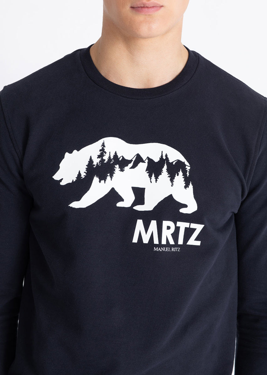 MANUEL RITZ Blau Sweatshirt mit Bergbären-Print