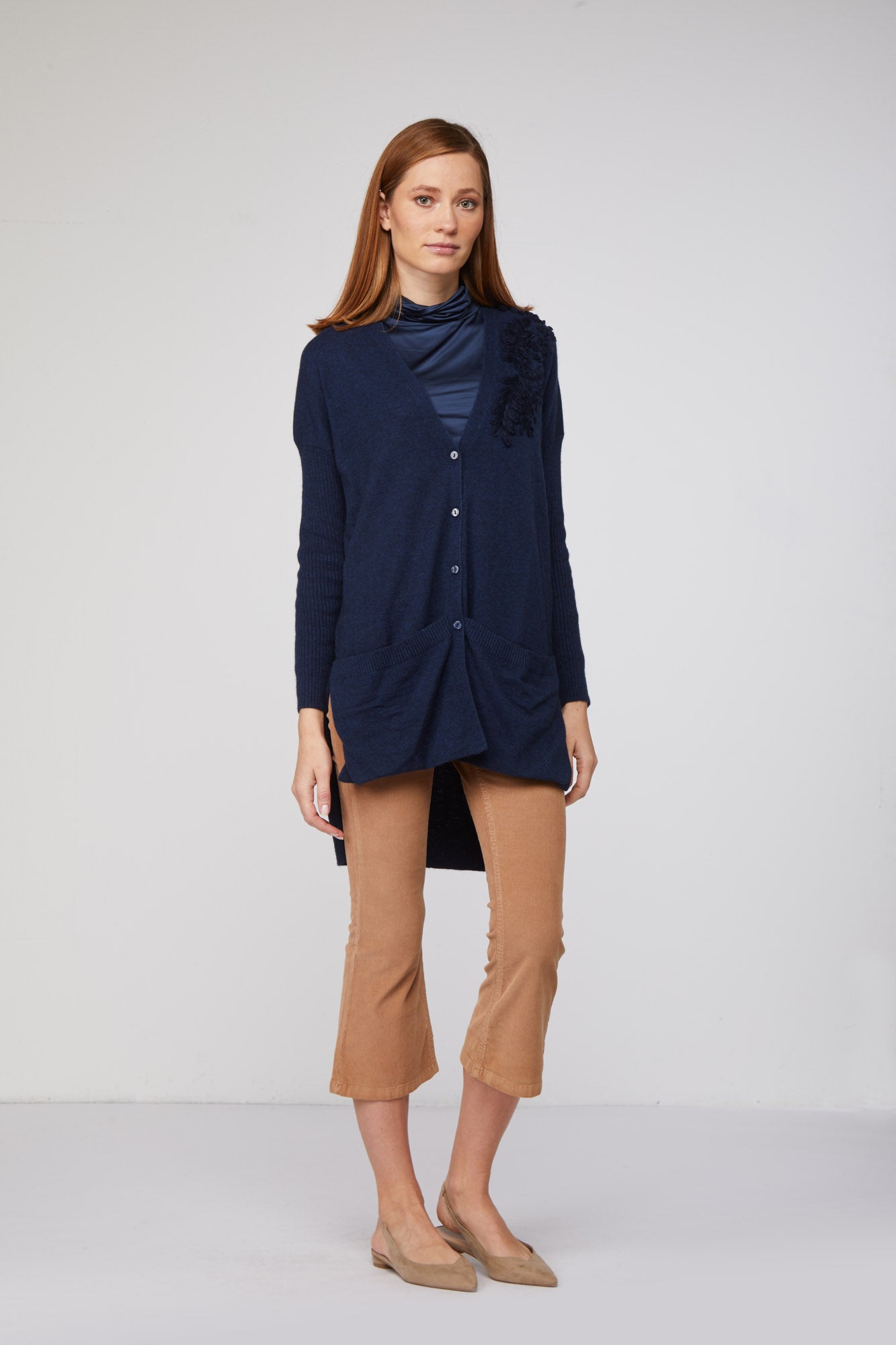 TWINSET Asymmetrischer Blau Cardigan