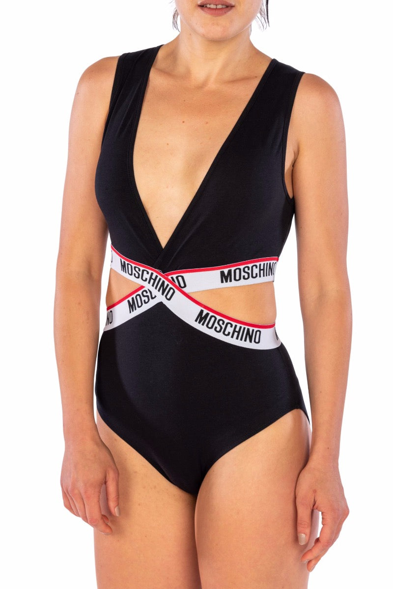 MOSCHINO Schwarz Body mit Gummibändern mit Logo