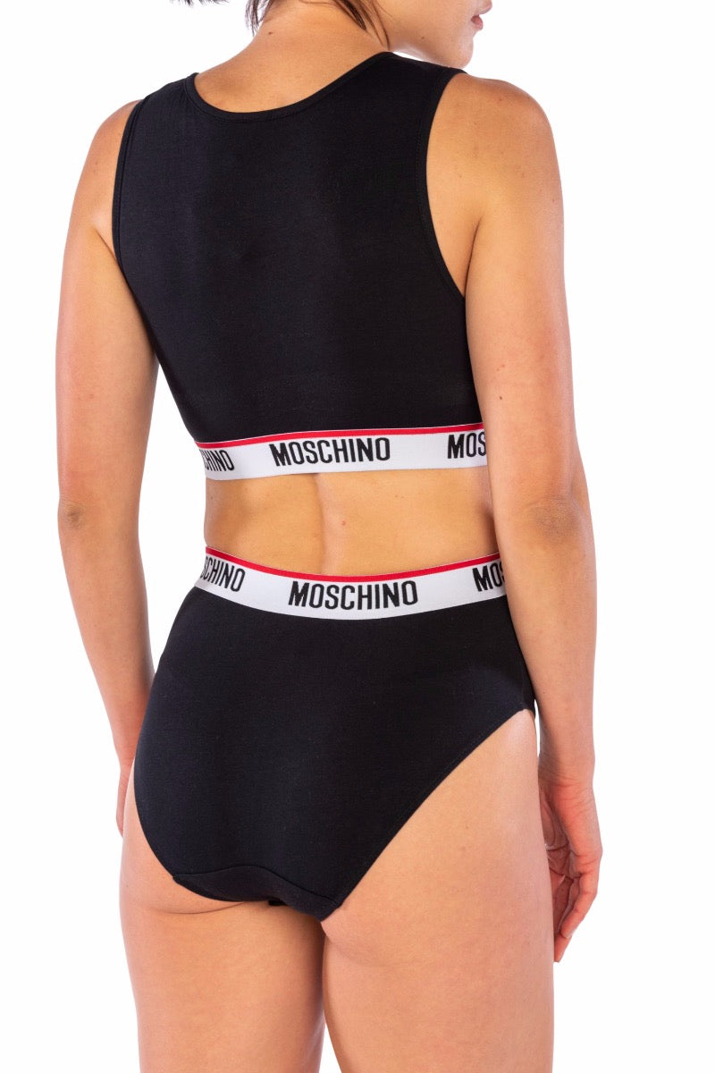 MOSCHINO Schwarz Body mit Gummibändern mit Logo
