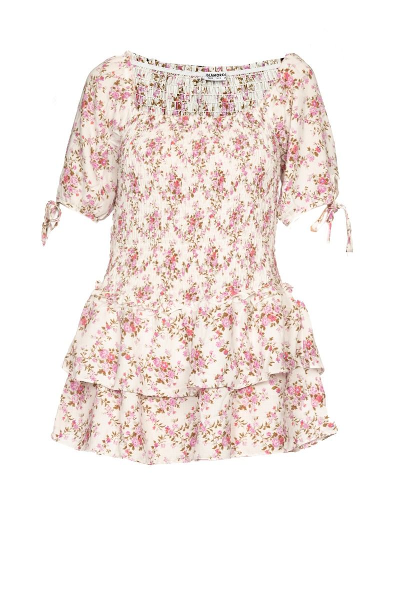 GLAMOURÖSES Weiße Minikleid mit Rose Bukolic-Print